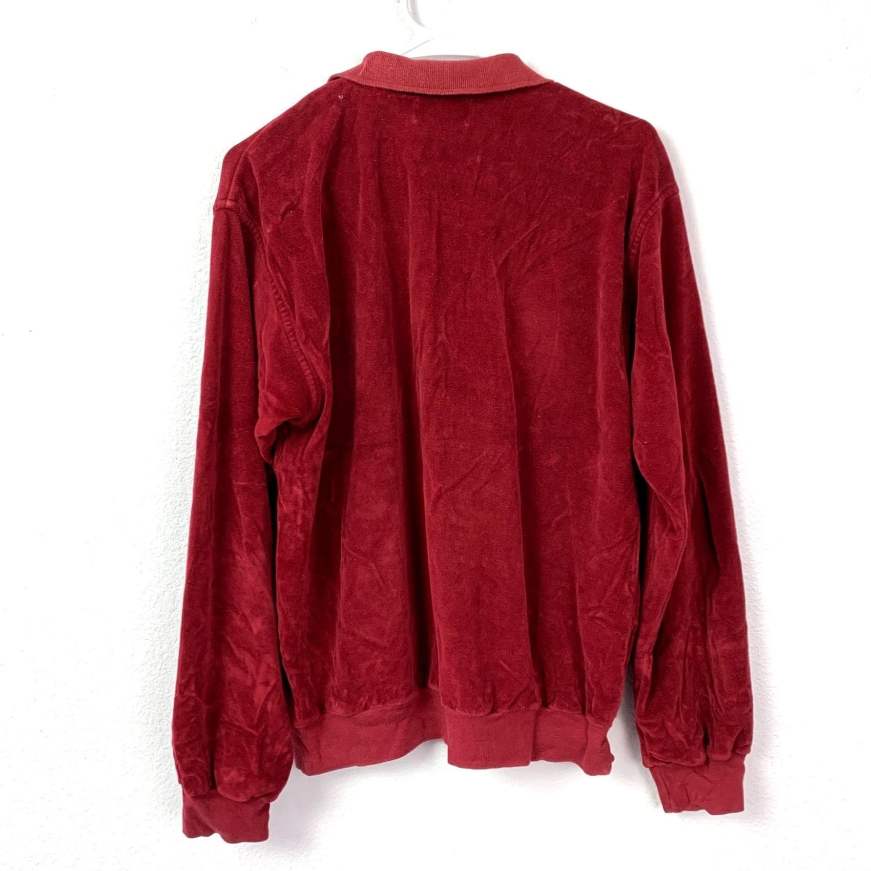 Velour VINTAGE Classic Directions Polo Shirt Mens Large Velour Red Long Sleeve 80s Buttonless Zip Collar Shirt Size US L / EU 52-54 / 3 - 6 Thumbnail
