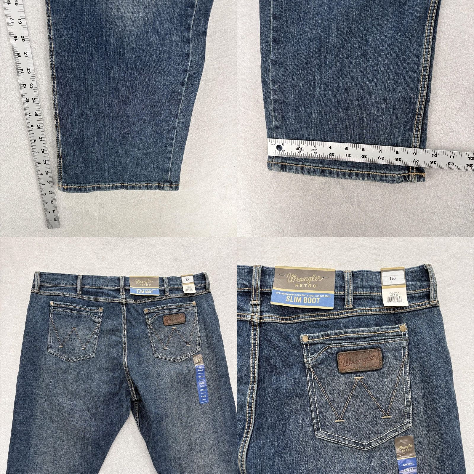Wrangler Wrangler Retro Slim Boot Jeans Mens 42x32 Denim Stretch Blue Medium Wash Cowboy Size US 42 / EU 58 - 8 Thumbnail