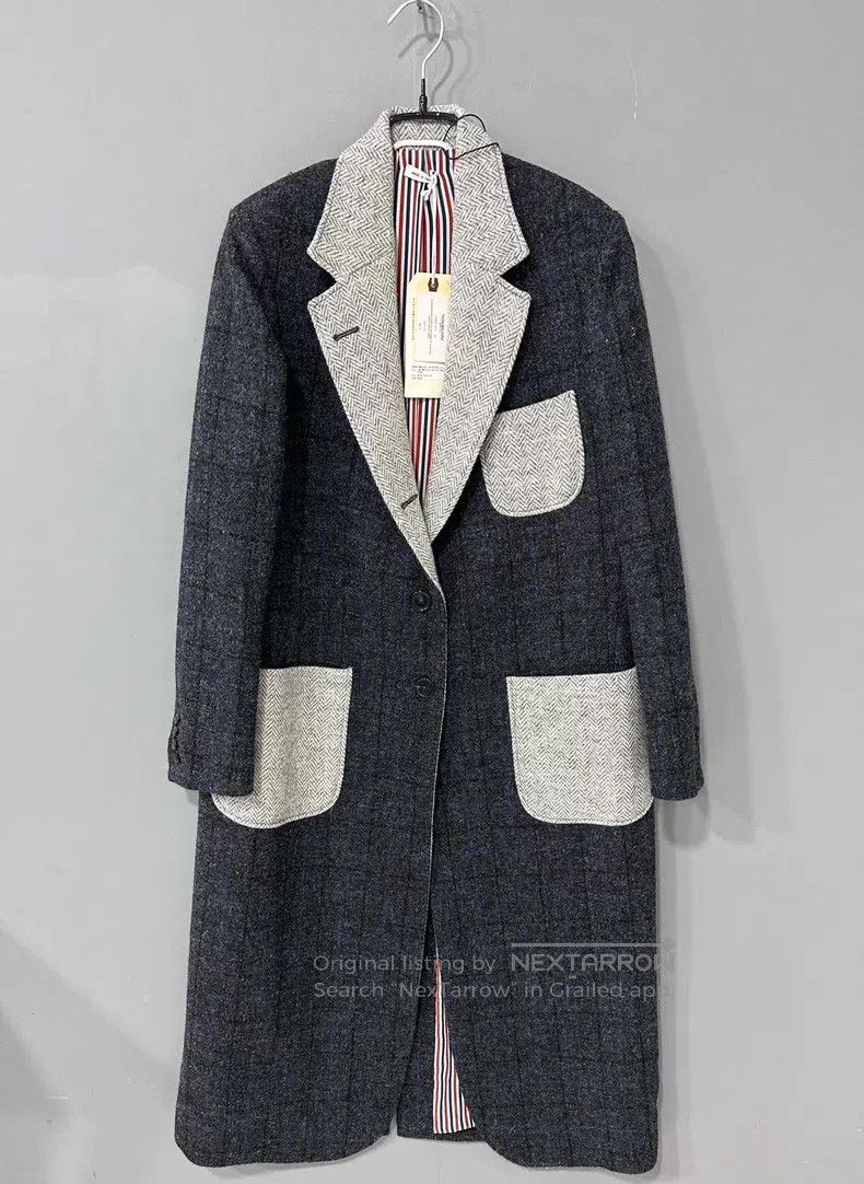 Thom Browne Thom Browne Dark Grey Plaid Lapel Woolen Overcoat Size XS / US 0-2 / IT 36-38 - 1 Thumbnail
