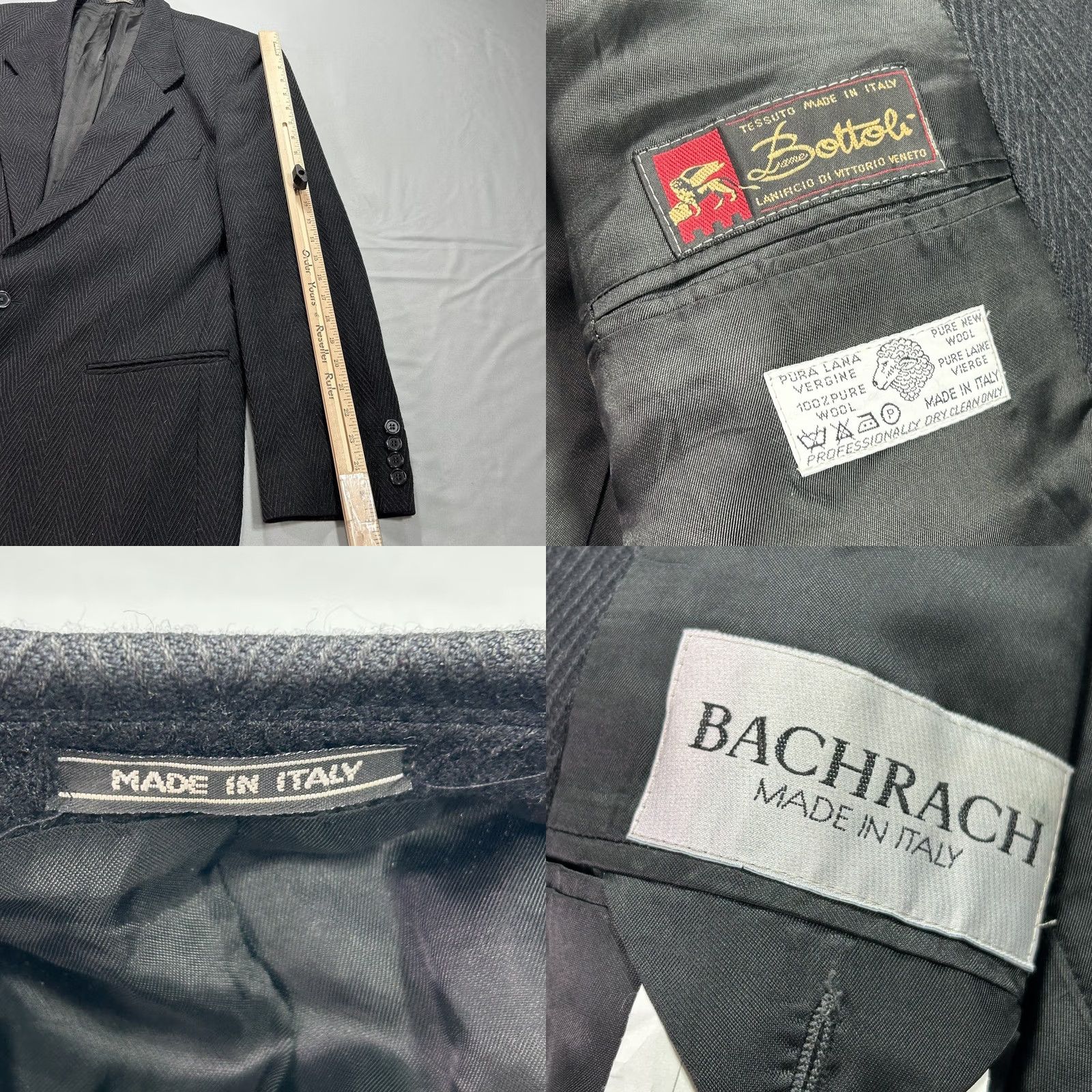 Vintage Bachrach Blazer Mens 43 Long Black Wool Herringbone Made in Italy Bottoli Jacket 2 Piece Two-Button Notch Lining Viscoe/Rayon Vintage: No Womens/Mens Size 46R - 8 Thumbnail
