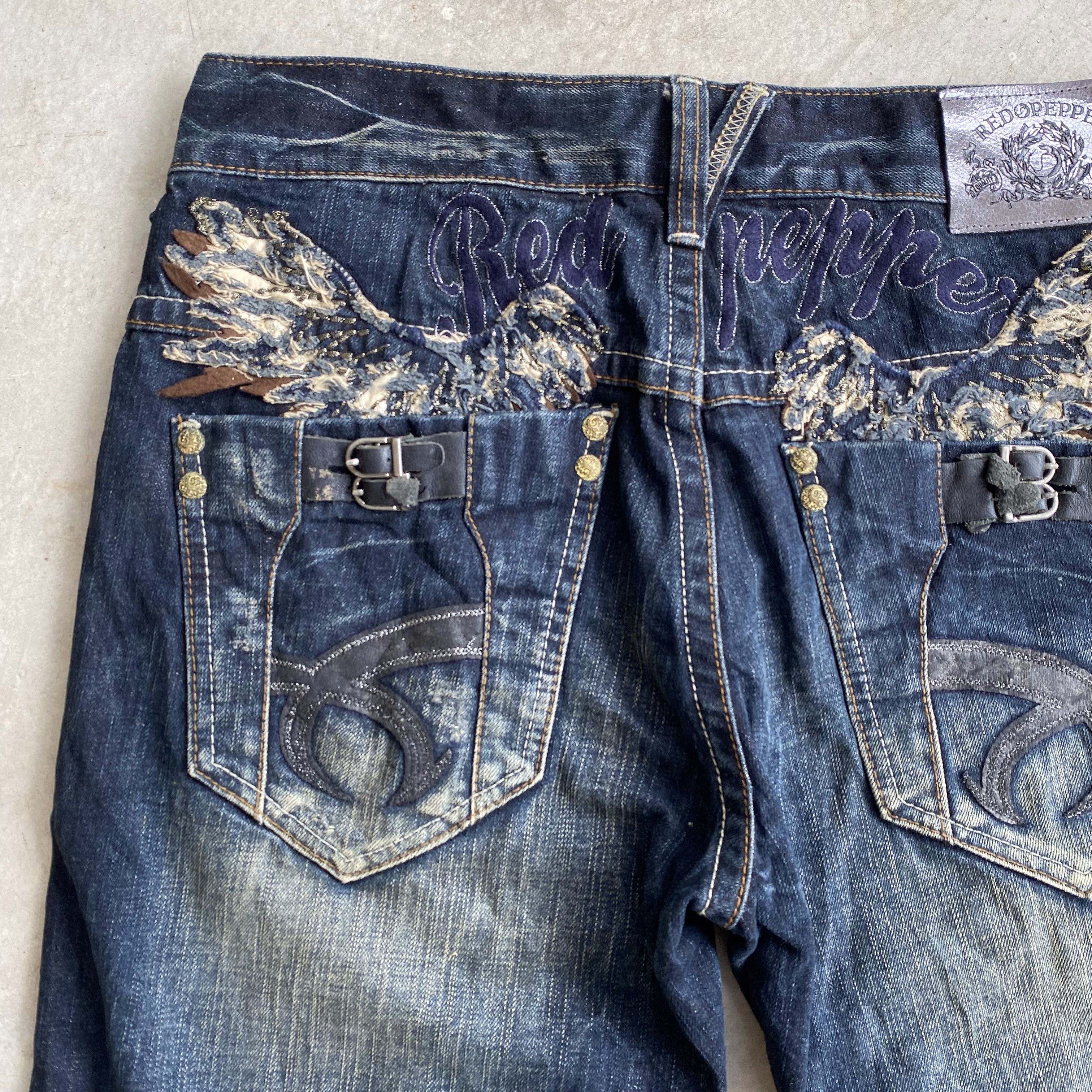 Vintage 90s Vintage Red Pepper Feather Wing Mudwash Jeans Size US 32 / EU 48 - 9 Thumbnail