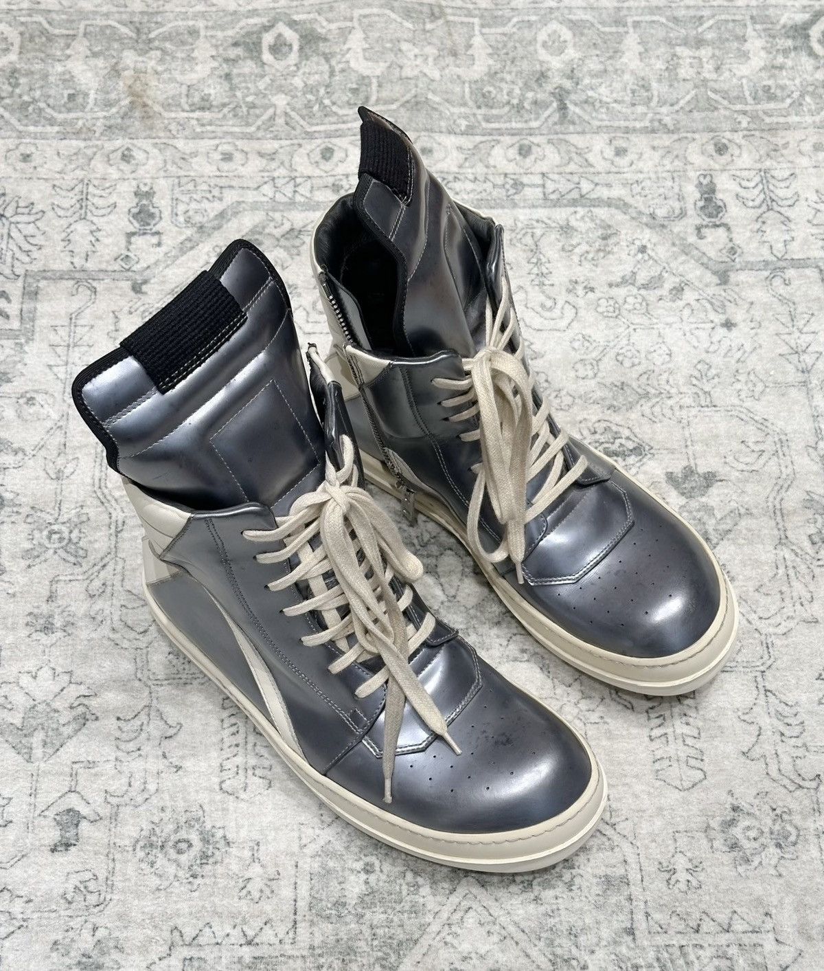 Rick Owens Rick Owens silver mirror inverted triangle high-top shoes Size US 7 / EU 40 - 1 Thumbnail