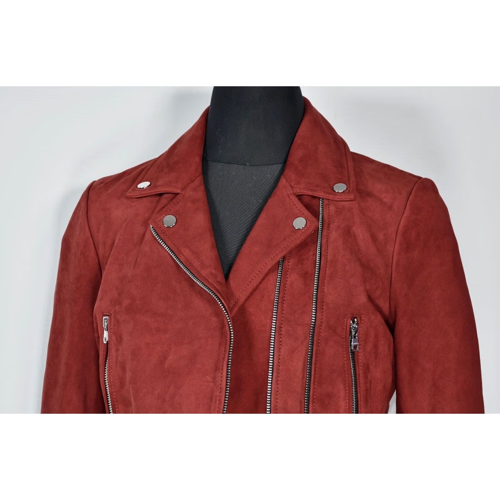 Sandro Sandro Paris Biker Real Leather Jacket Women's Burgundy US 4 / 4 Burgundy Leather Jacket Women Biker Size S / US 4 / IT 40 - 6 Thumbnail