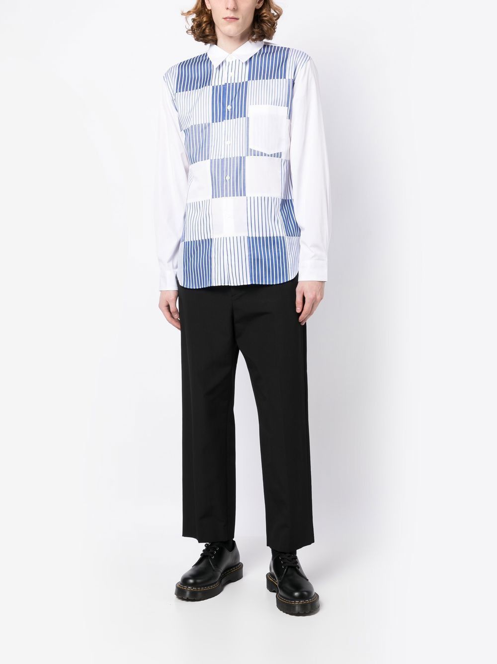 Comme des Garcons Homme Deux o1mle0125 Patchwork Stripe Shirt in White & Blue Size US M / EU 48-50 / 2 - 2 Thumbnail