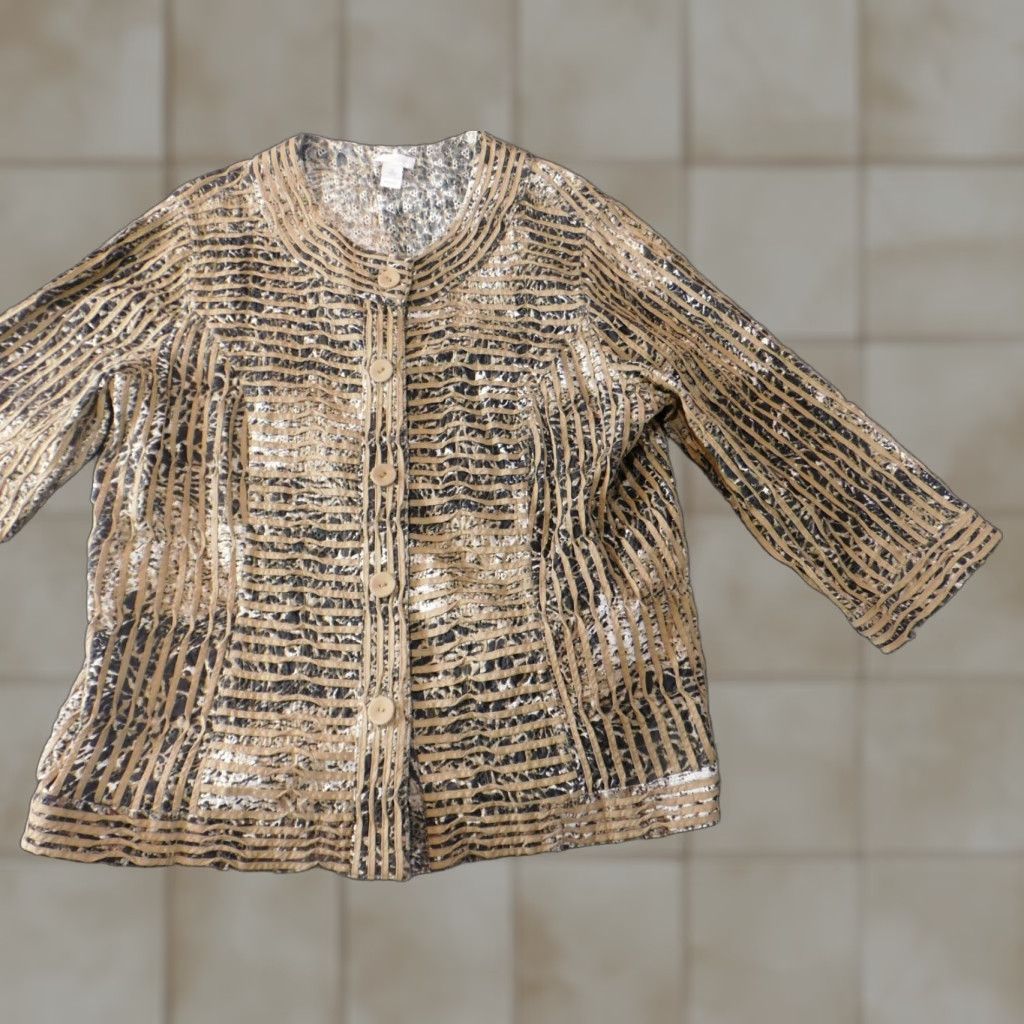 Vintage Chicos Womens Jacket 3 Brown Tribal designer button classic Size XS / US 0-2 / IT 36-38 - 1 Thumbnail