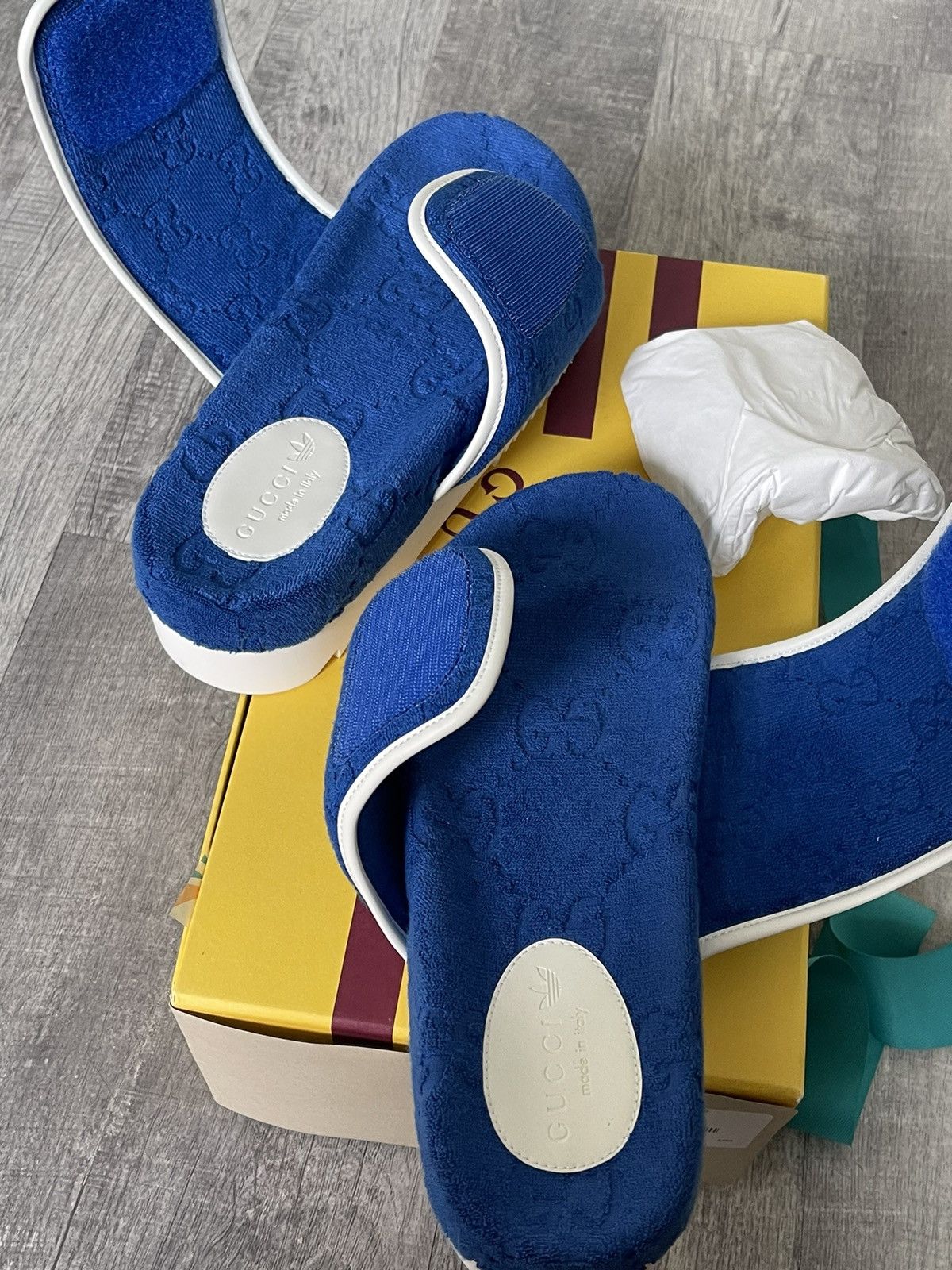 Adidas × Gucci Gucci X Adidas Slides Blue Size US 8 / EU 41 - 6 Thumbnail