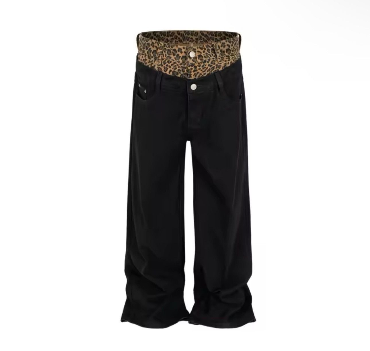 Designer Leopard Patchwork Irregular Baggy Animal Print Jeans Size US 32 / EU 48 - 1 Thumbnail