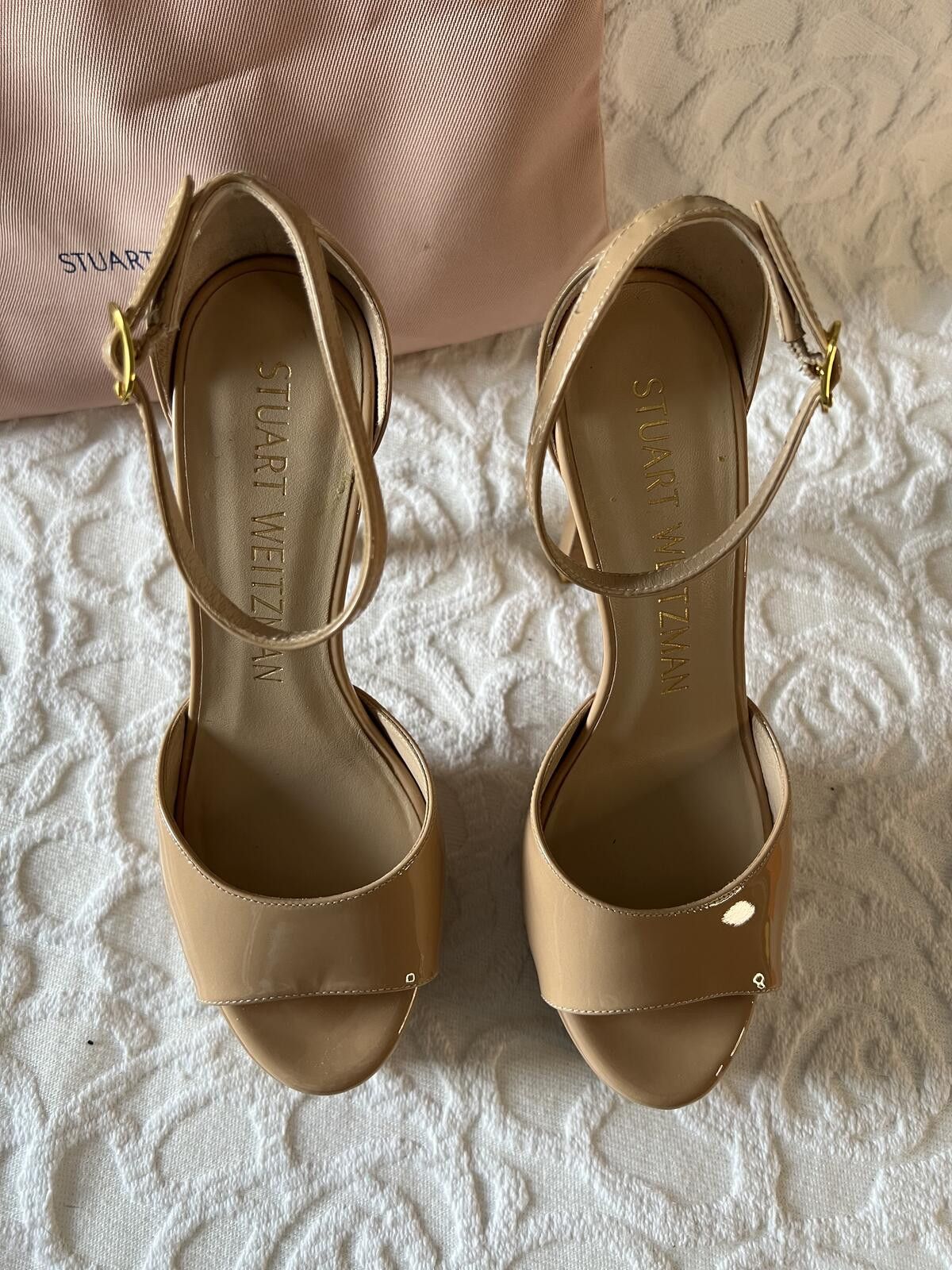 Stuart Weitzman Stuart Weitzman Nude Patent Leather Disco Platform Sandals Size US 8 / IT 38 - 5 Thumbnail