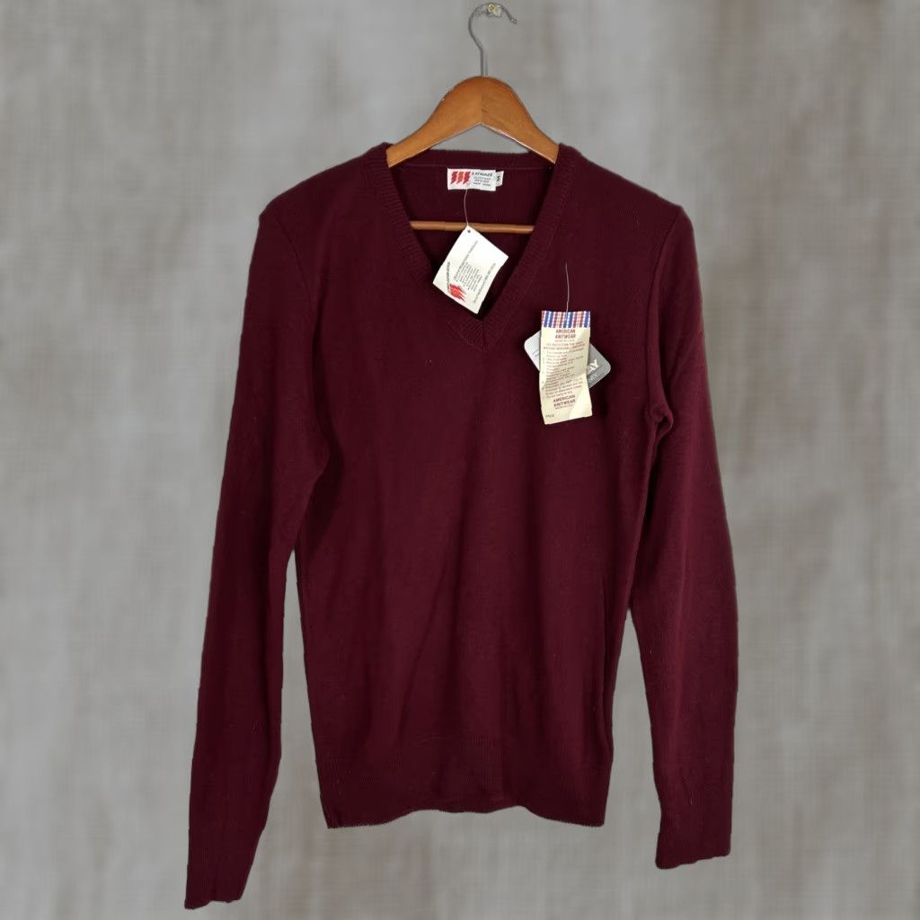 Vintage VINTAGE 3 Strikes Mens Sweater V-Neck Pullover Long Sleeve Red M Chest 20” Length 29” Maroon Size US M / EU 48-50 / 2 - 1 Thumbnail