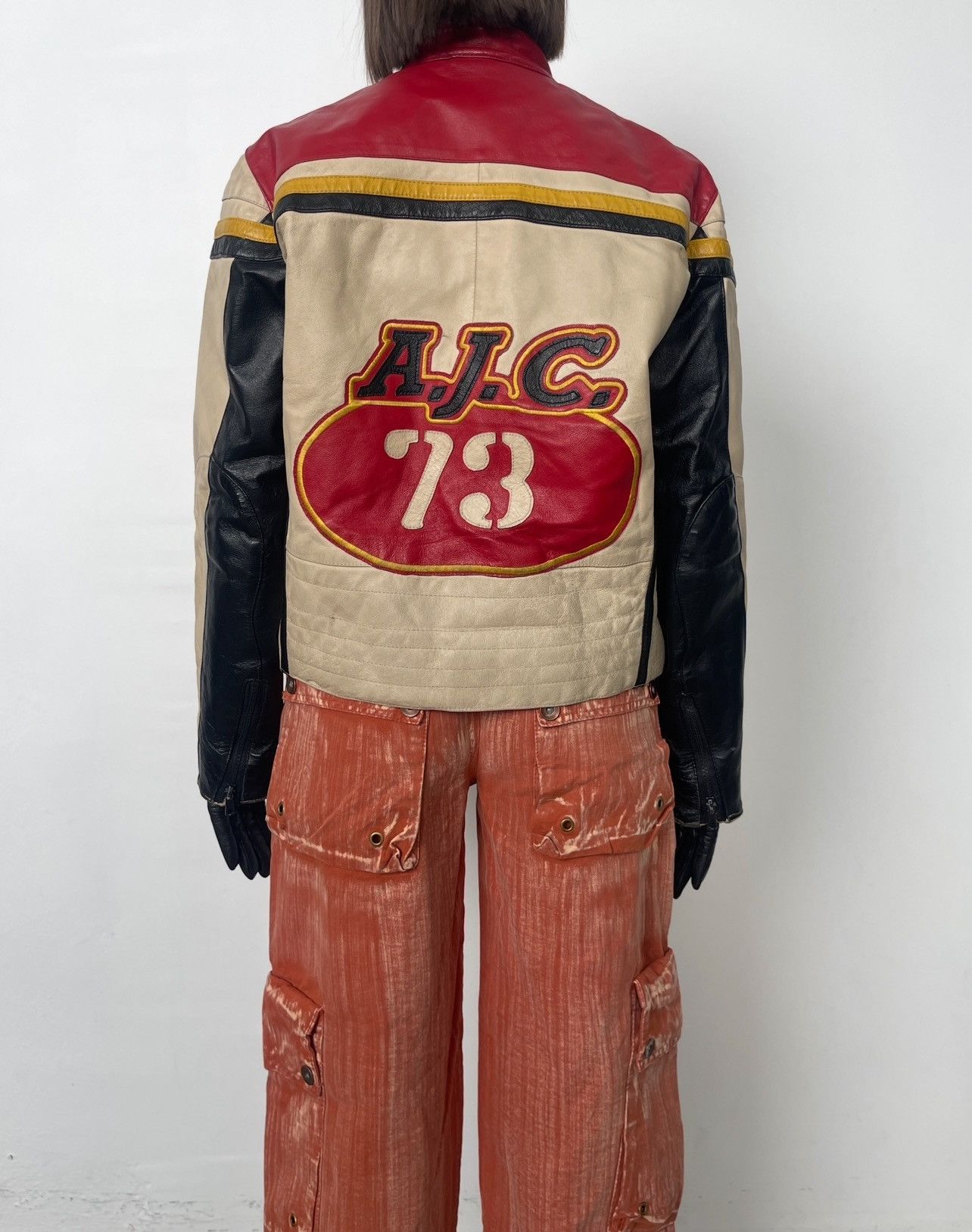 Vintage leather jacket racer AJC 73 zip 90s biker