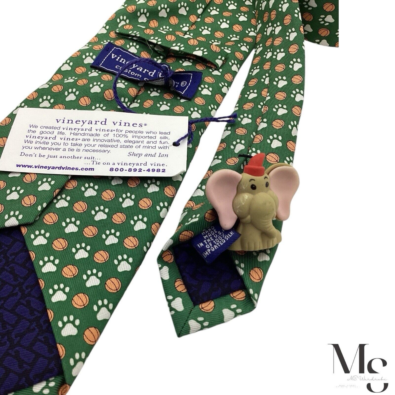 Vineyard Vines VINEYARD VINES Green Basketball Print Silk Tie Hand Made In Size ONE SIZE - 6 Thumbnail