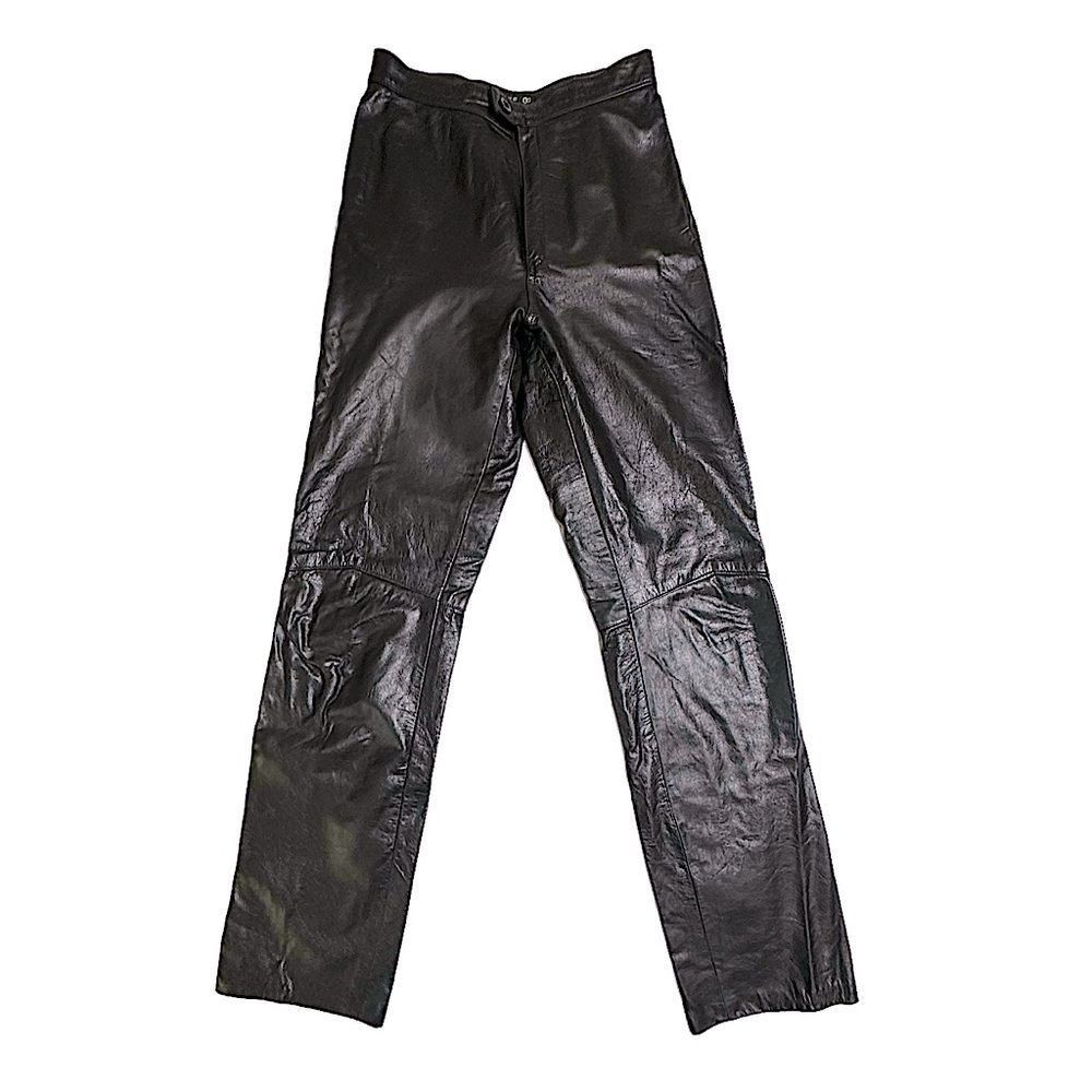 Vintage Vintage Marco Morani Black Leather Straight Leg Moto Pants S Size 26" / US 2 / IT 38 - 1 Thumbnail