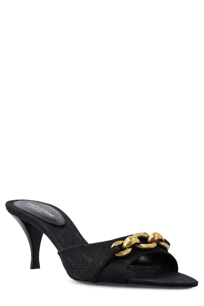 Saint Laurent Paris o1la1rc1a0925 Le Maillon Mules Jacquard Heels in Black Size US 9 / IT 39 - 1 Thumbnail