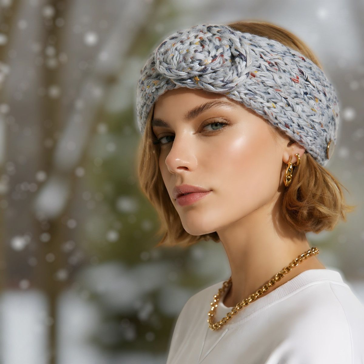 Handmade Handmade Winter Knit Grey Women’s Flower Accent Headband OS Size ONE SIZE - 1 Thumbnail