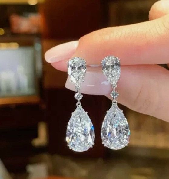 Other Pear Cut Simulated Diamond Earrings 14k White Gold Plated Size ONE SIZE - 1 Preview
