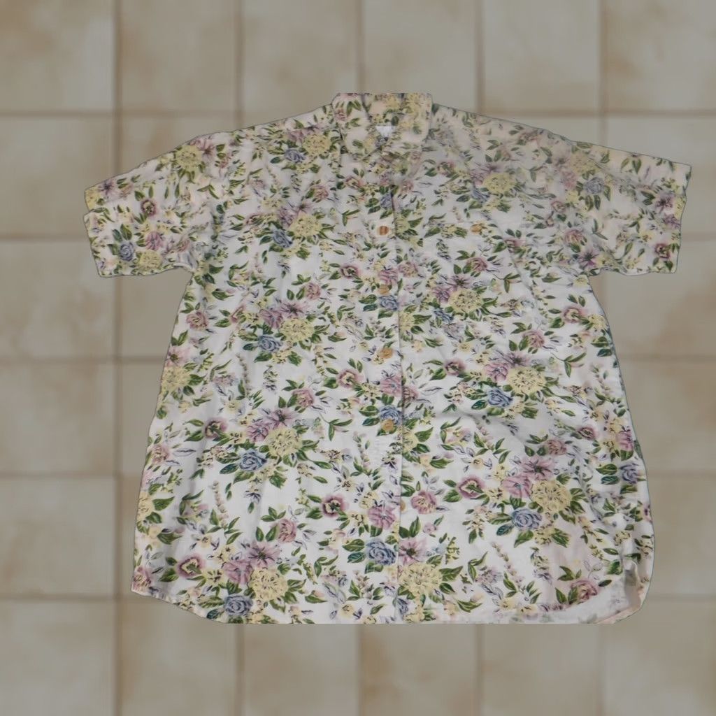 Vintage Carolina Colours Womens Blouse S Yellow Floral Short Sleeve Button Crew Neck Cotton Linen Casual Size S / US 4 / IT 40 - 1 Thumbnail