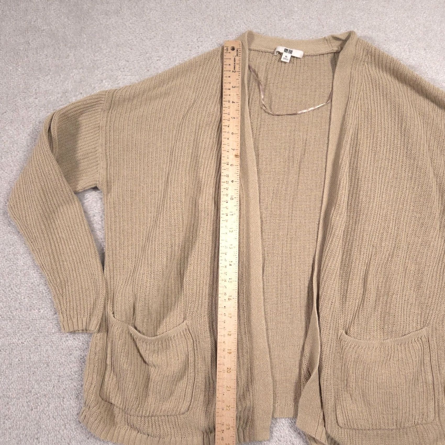 Uniqlo Uniqlo Cardigan Sweater Womens XL Beige Open Front Knit Pockets Linen Blend Shirt Adult XL Beige Knit Pockets V-Neck Open Front Womens Size XL / US 12-14 / IT 48-50 - 7 Thumbnail