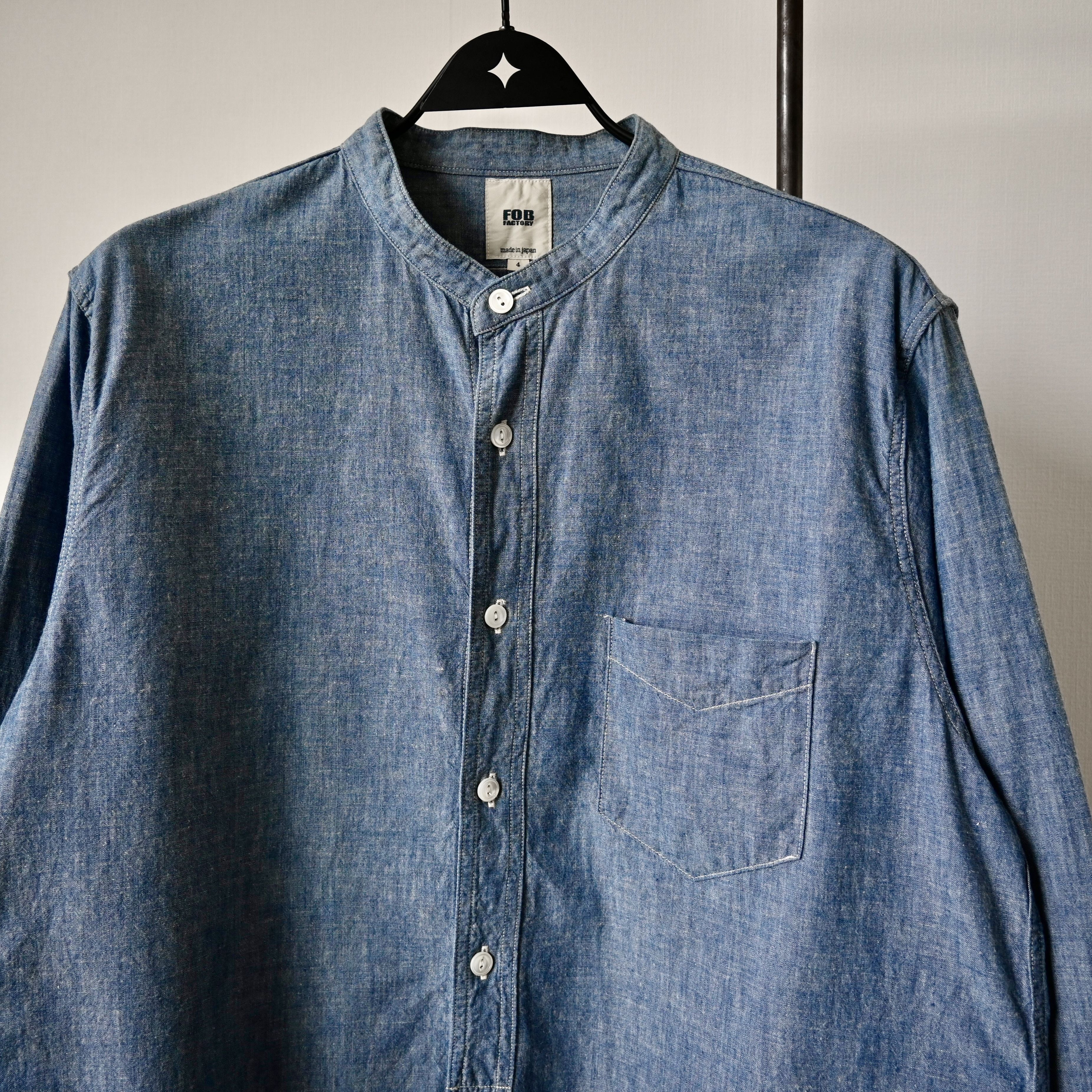 FOB Factory chambray band collar work shirt, made in Japan
