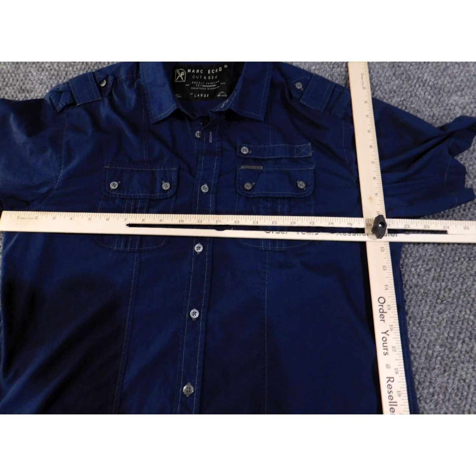 Epaulet Marc Ecko Cut & Sew Shirt Mens Large Navy Short Sleeve Button Epaulet Pockets Size US L / EU 52-54 / 3 - 6 Thumbnail