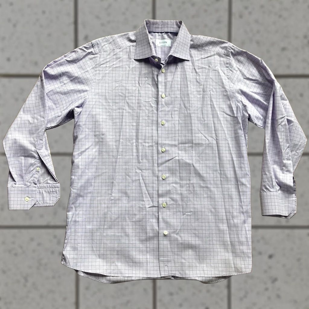 Eton Eton Dress Shirt Mens 17.5 44 Purple Long Sleeve Button Up Plaid Shirt Size 48R - 1 Thumbnail