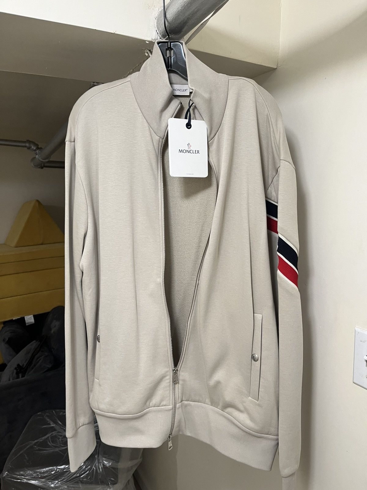Moncler Moncler Zip Up Jacket With Striped Sleeve Sz XL Size US XL / EU 56 / 4 - 8 Thumbnail