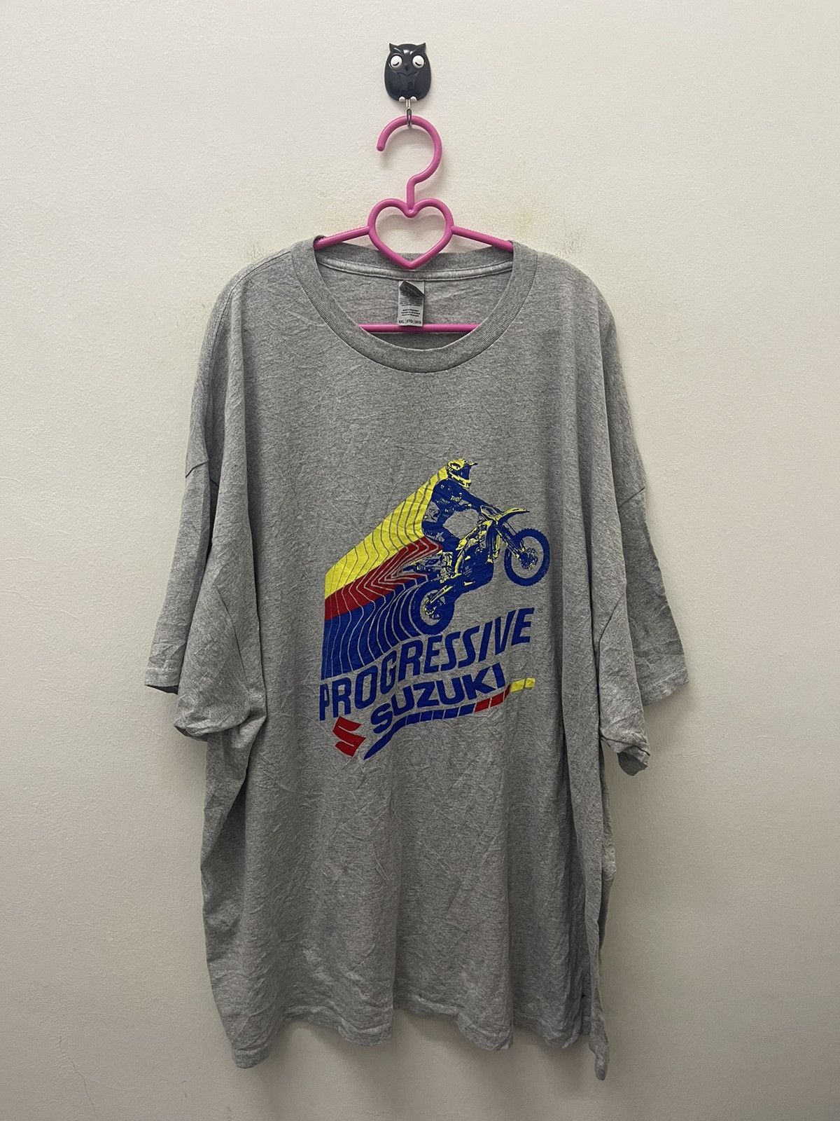 Image of Racing x Slightly Distressed Suzuki Tee Vintage Progressive Suzuki Motocross in Grey (Size 2XL)