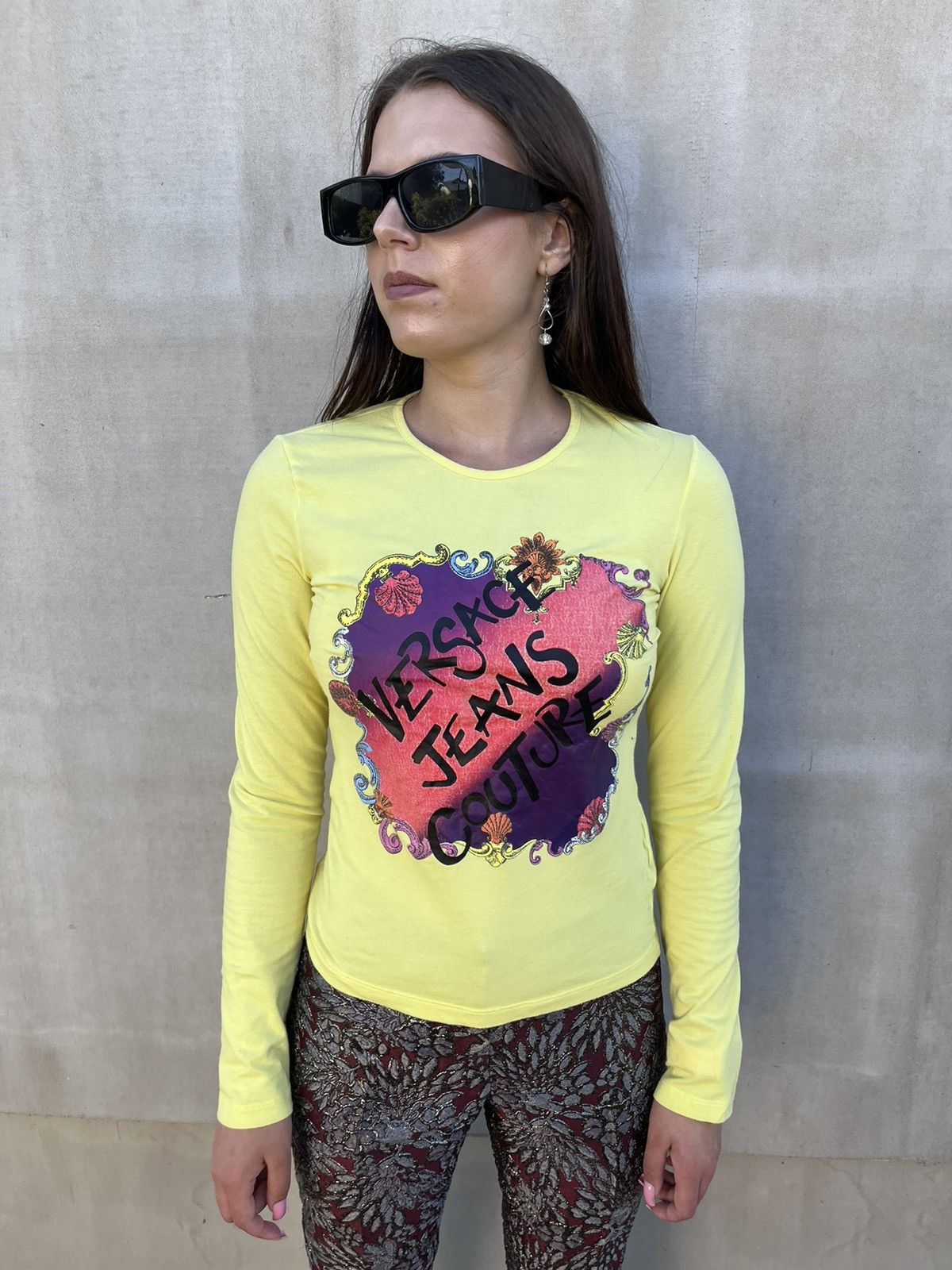 Versace Jeans Couture Versace Jeans Couture Yellow Floral Long Sleeve Top M Stretc Size M / US 6-8 / IT 42-44 - 1 Thumbnail