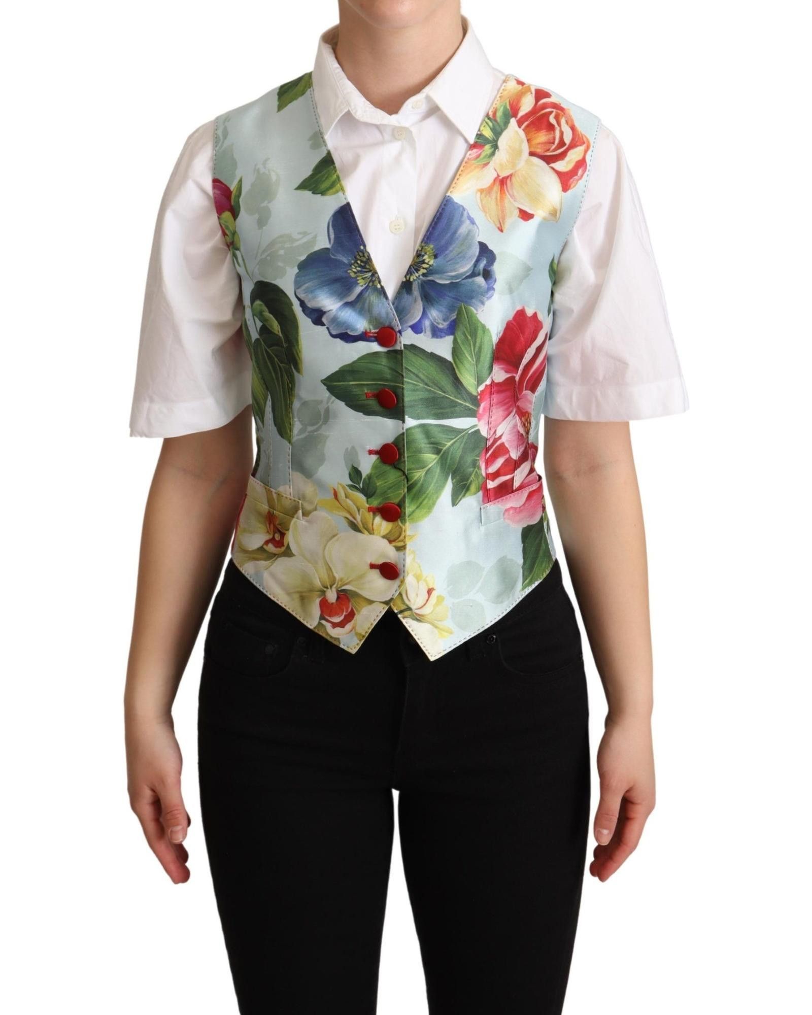 image of Dolce Gabbana Floral Silk Waistcoat Vest in Green, Women's (Size XS)