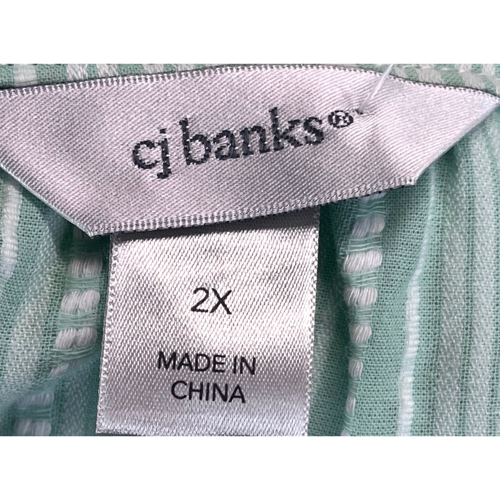 Vintage C.J. Banks Blouse Shirt Wrap Style 2X Plus Green Striped 3/4 Sleeve V-Neck Tunic Beach Casual Womens Size XXL / US 16-18 / IT 52-54 - 7 Thumbnail