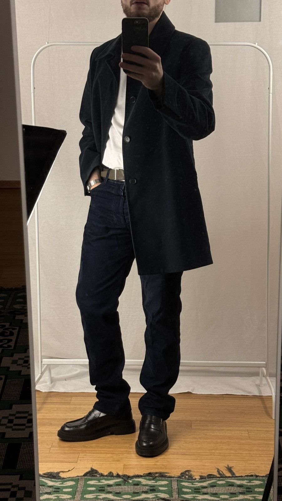 Yves Saint Laurent Flocked Denim Straight Leg Jeans