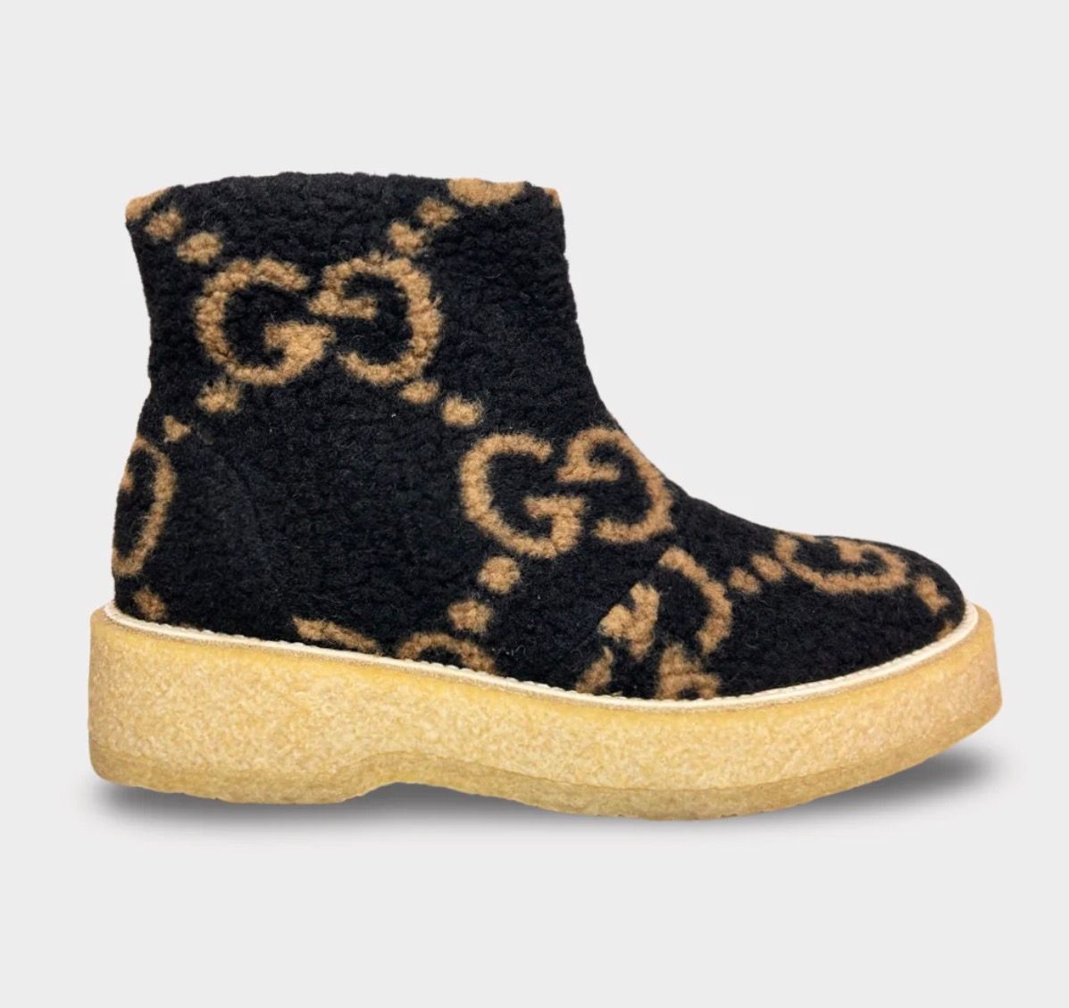 image of Gucci Gg Black Teddy Shearling Ankle Boots, Men's (Size 12)