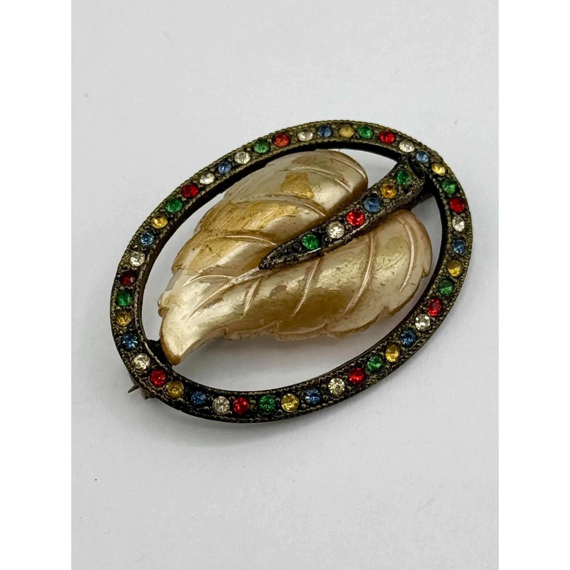 Vintage Estate vintage rhinestone leaf brooch pin Size ONE SIZE - 4 Thumbnail