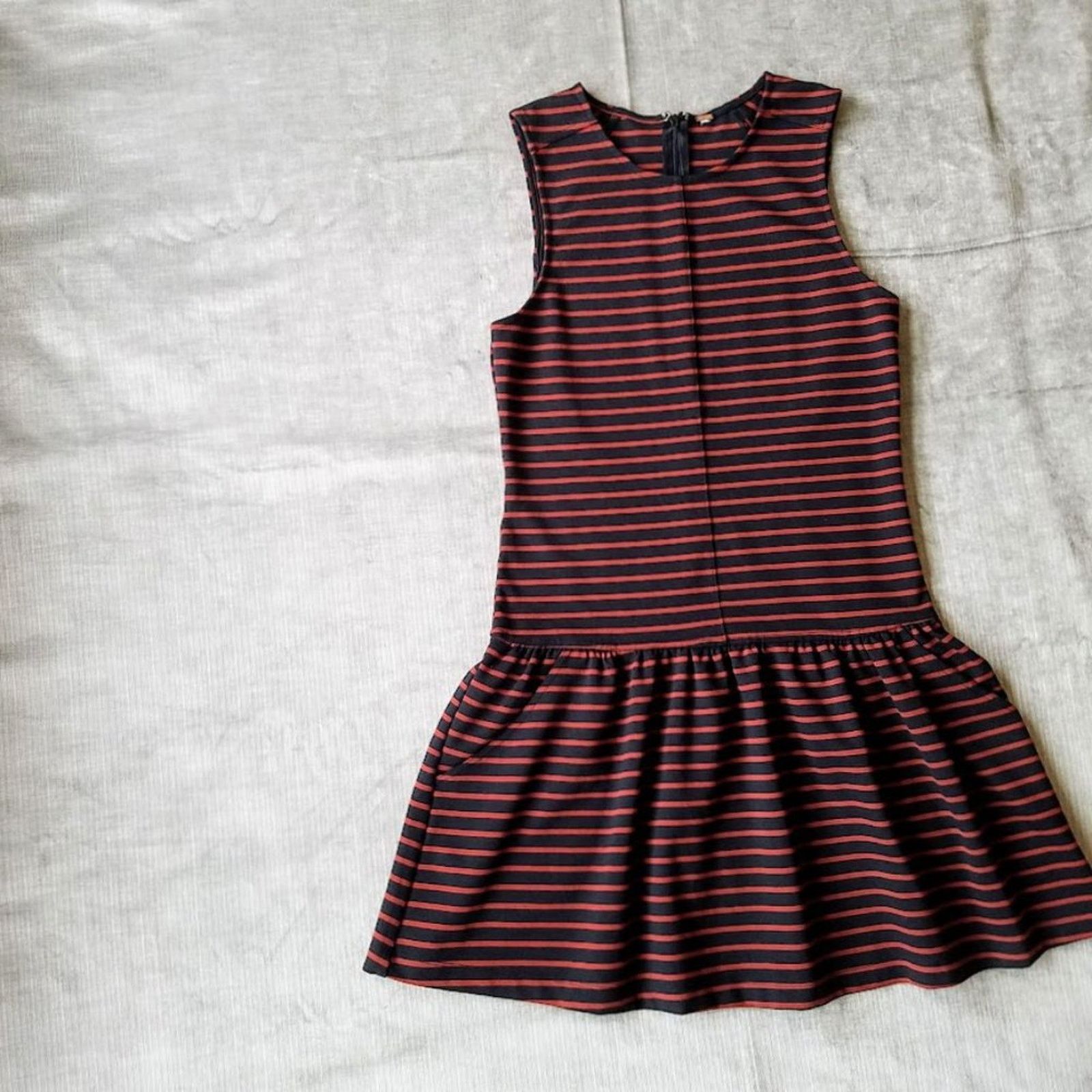 Free People Drop waist mini dress (S) red and navy stripes | sleeveless Size S / US 4 / IT 40 - 2 Thumbnail