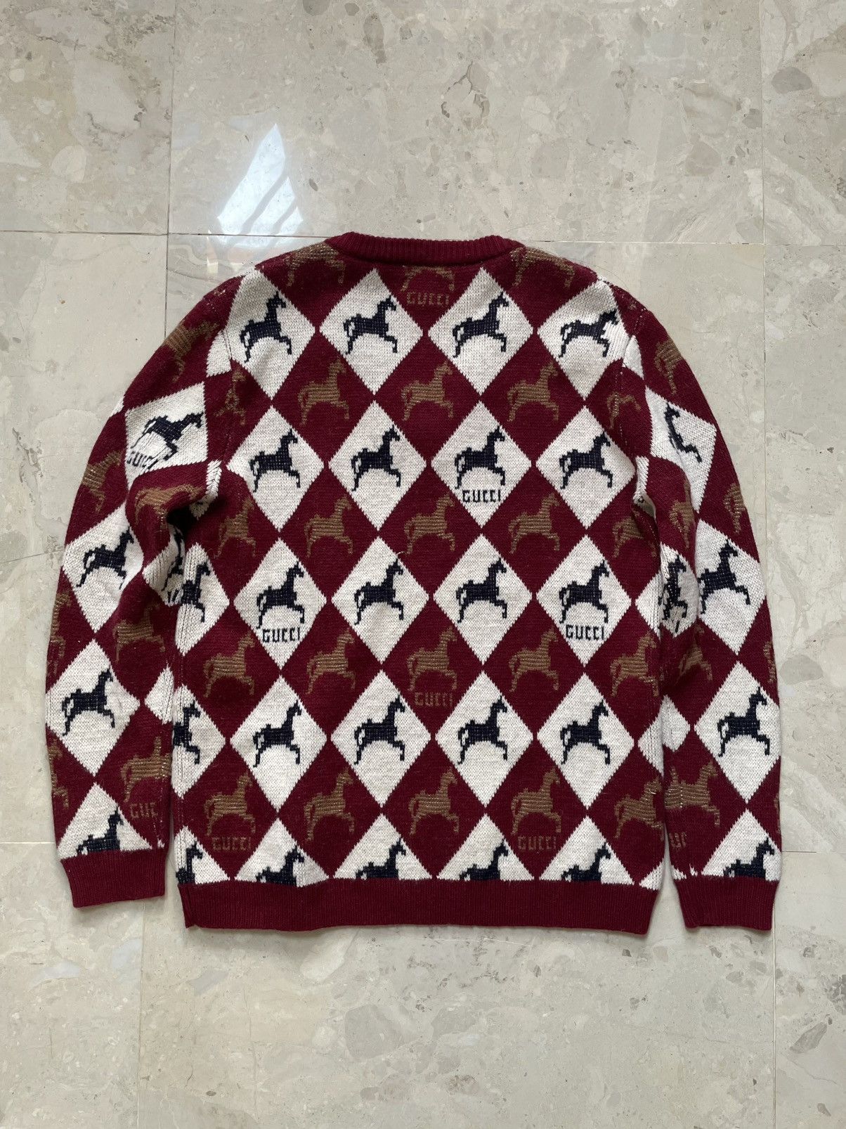 Gucci Gucci Horse Tile Wool V-Neck Logo Sweater Size US S / EU 44-46 / 1 - 7 Thumbnail