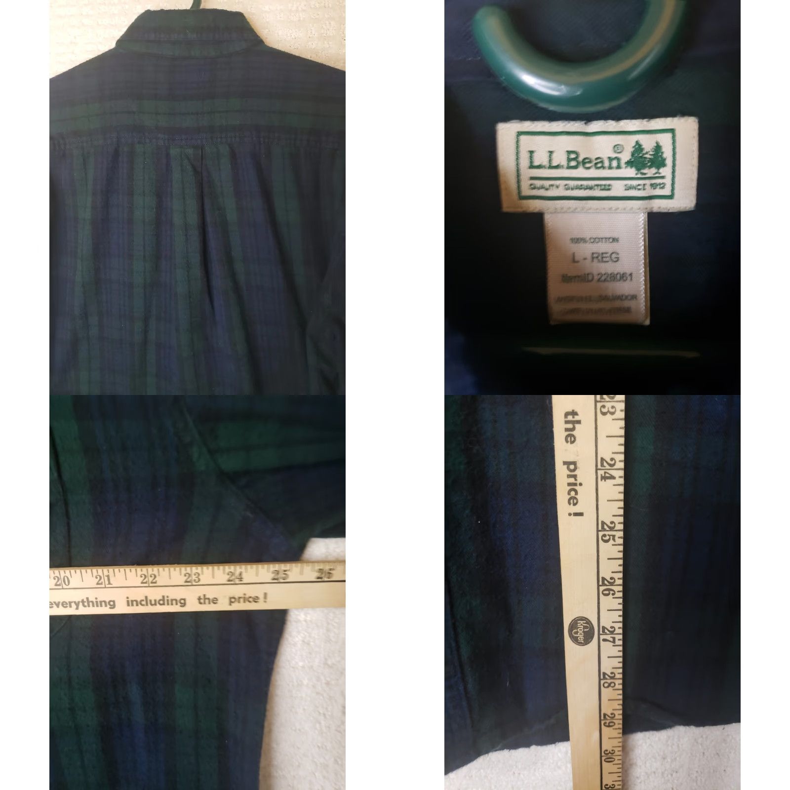Vintage L.L.Bean Flannel Plaid Long Sleeve Button-Up Mens L Reg Blue Green Shirt Size US L / EU 52-54 / 3 - 8 Thumbnail