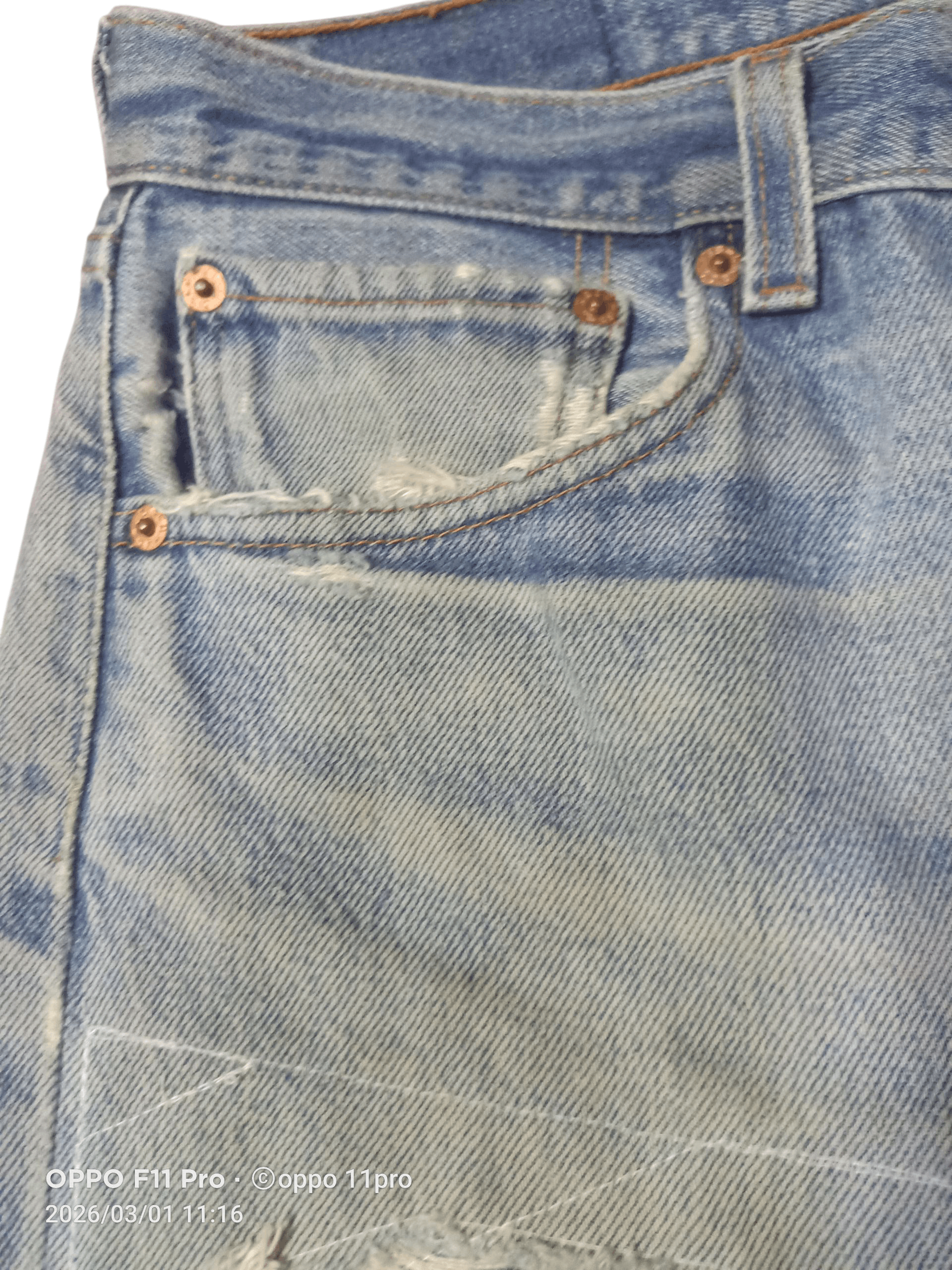 Levi's Vintage Clothing 💥 Vintage Levis 501( R ) Distressdenim PatchWork 💥 Size US 35 - 16 Thumbnail