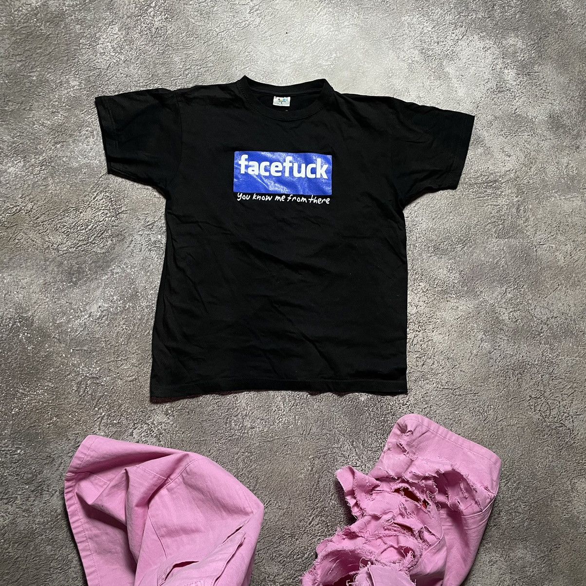 image of Humor x Vintage Y2K Adult “ Facefuck Logo “ Slogan Funny Tee, Men's (Size Small)
