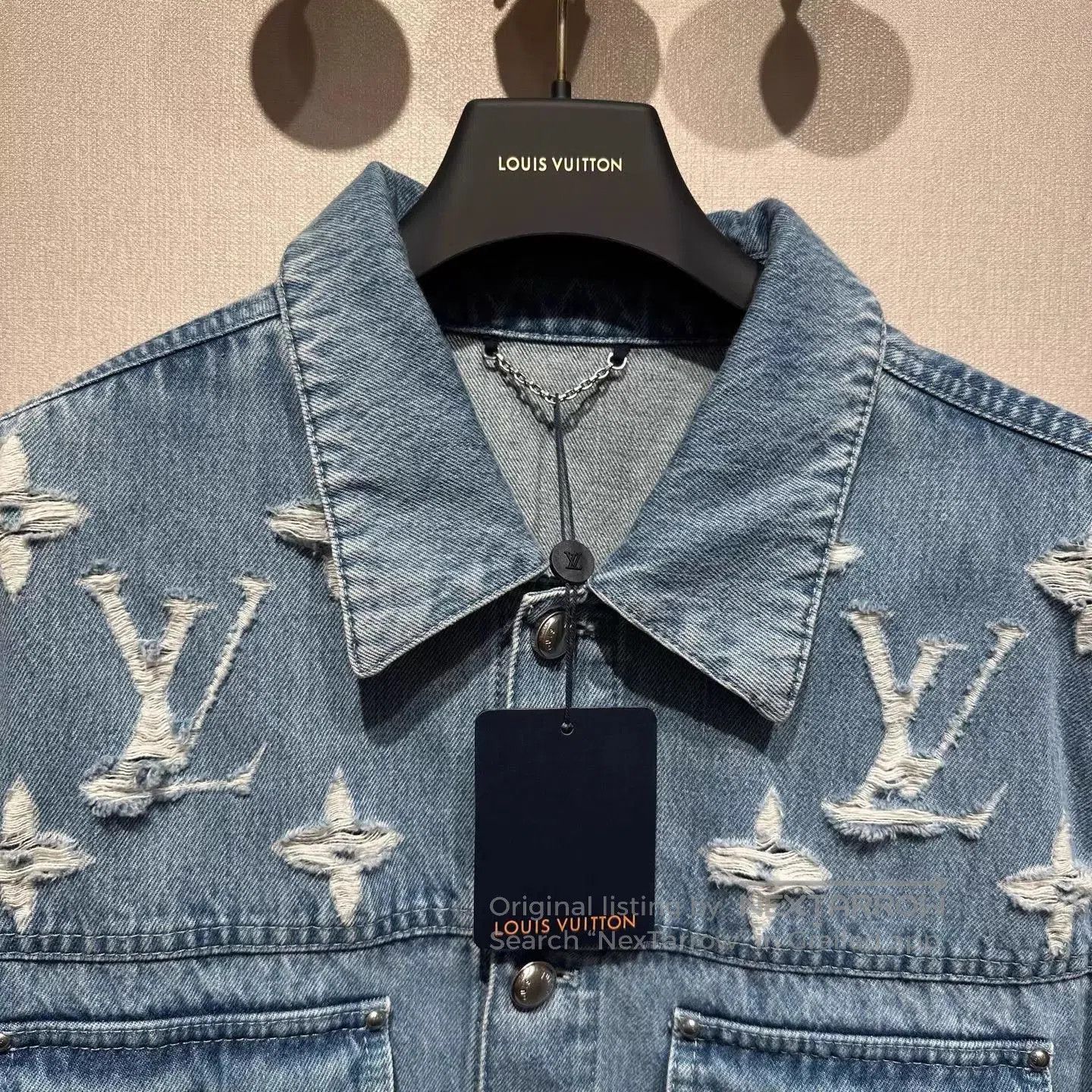 Louis Vuitton Blue Denim Jacket with Distressed Embroidered Details. Size US L / EU 52-54 / 3 - 3 Thumbnail