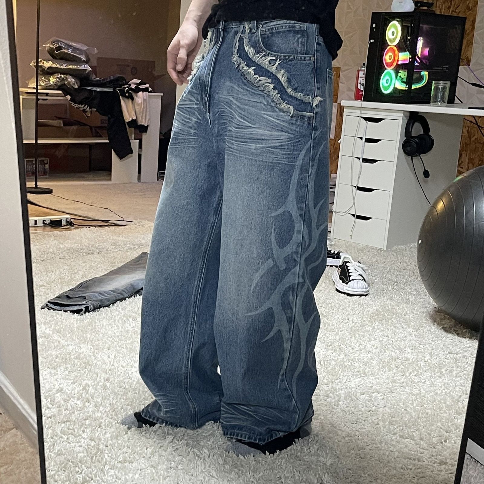 Other Japanese Archive Vintage Printed Blue Denim Baggy Jeans Size US 29 - 2 Thumbnail