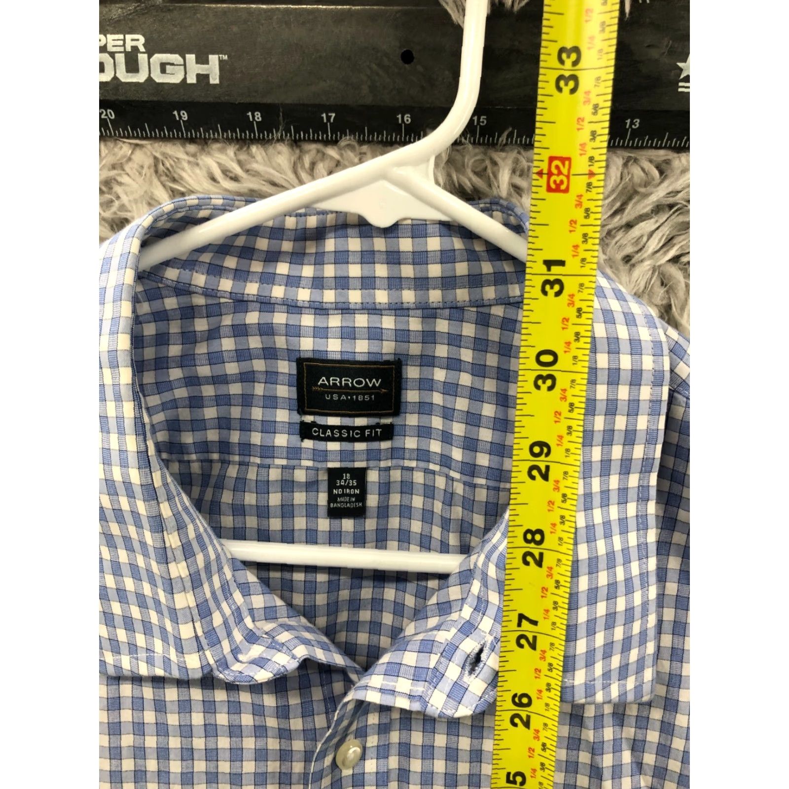Arrow Arrow Shirt Mens 18 Blue Check Long Sleeve Button-Up No Iron Classic Fit Size US XXL / EU 58 / 5 - 5 Thumbnail
