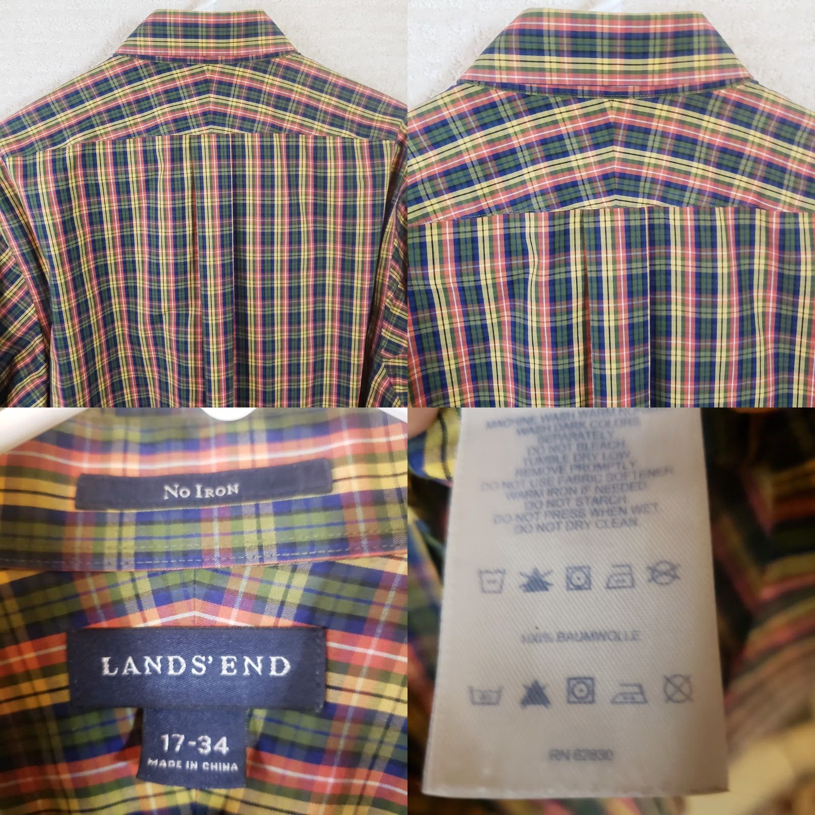Lands' End Lands End Shirt Men's Red Green Yellow Plaid Button Down No Iron 17 34 Size US XL / EU 56 / 4 - 8 Thumbnail