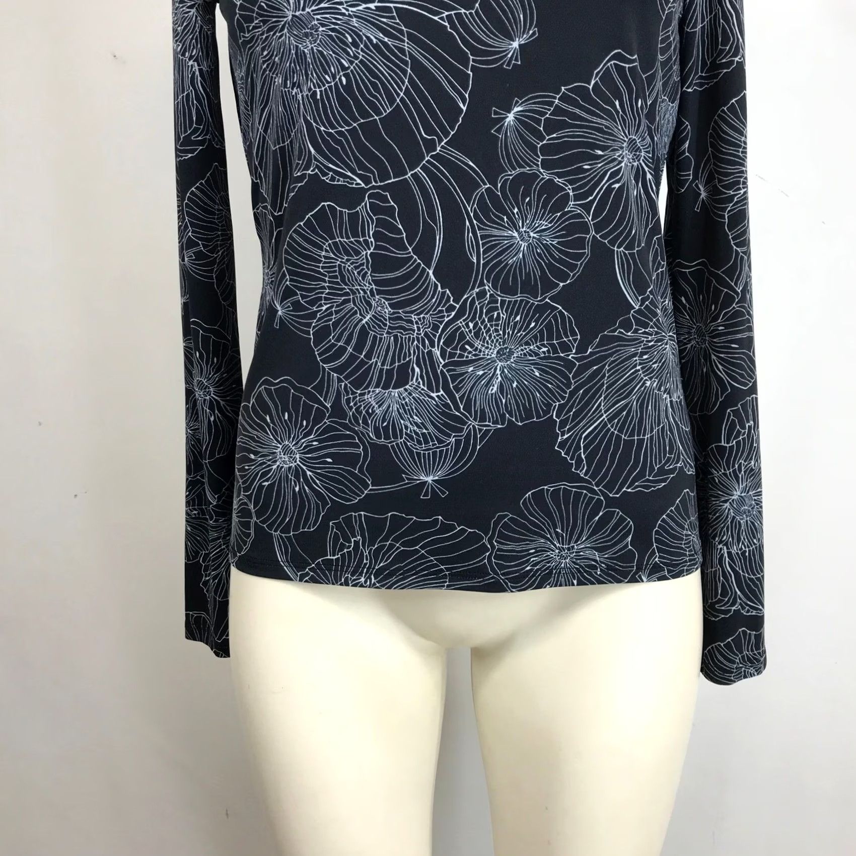 St. John St. John Black Floral Turtleneck Long Sleeve Top - Womens Size S Size S / US 4 / IT 40 - 3 Thumbnail