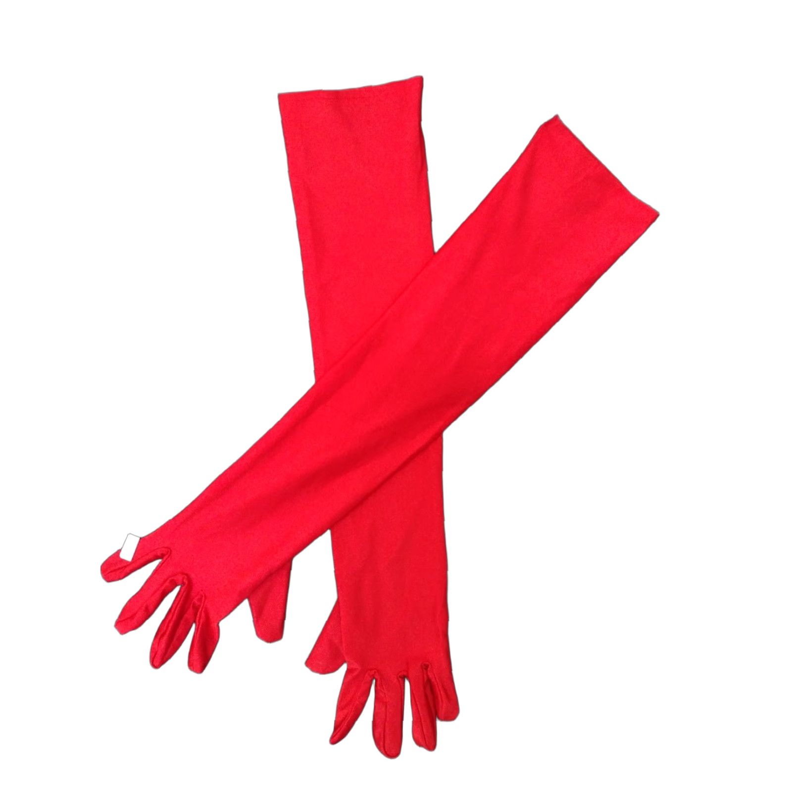 Vintage VINTAGE Long Red Girls Satin Like Gloves Costume Gloves 20" Long Size ONE SIZE - 1 Thumbnail