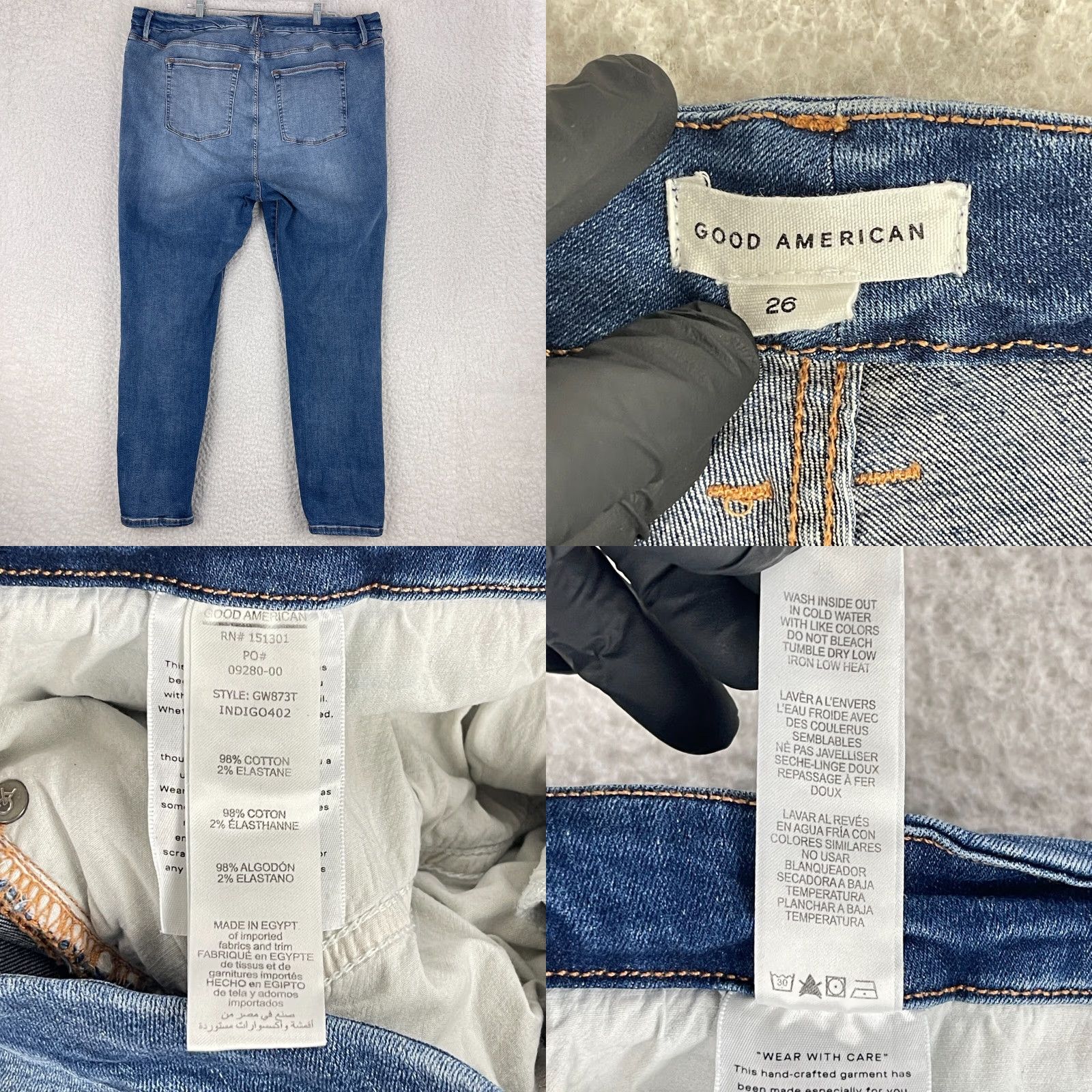 Good American Good American Good Waist Skinny Jeans Womens Plus Size 26 Denim Blue 90s City College Stretch Pocket 5-Pocket Womens Jeans Size 26" / US 2 / IT 38 - 9 Thumbnail