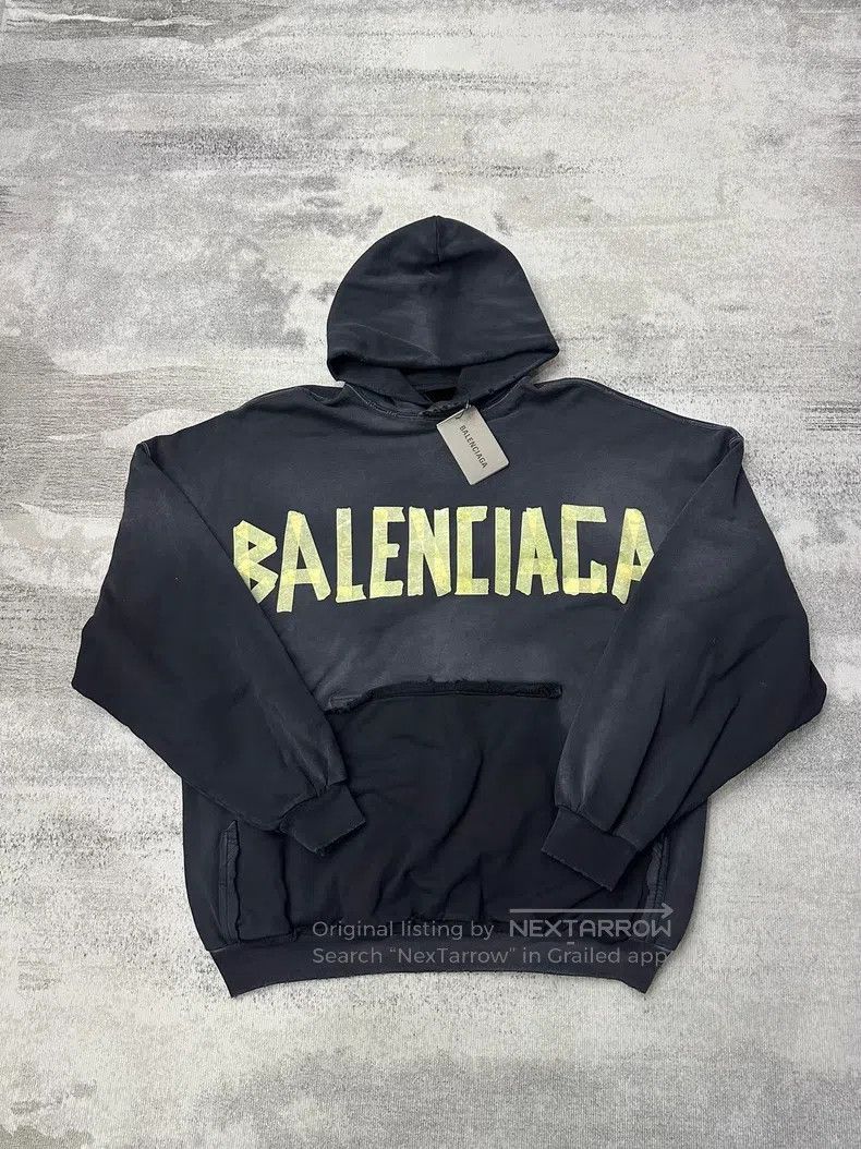 Balenciaga Balenciaga Black Distressed Tape Hoodie Size US S / EU 44-46 / 1 - 2 Thumbnail