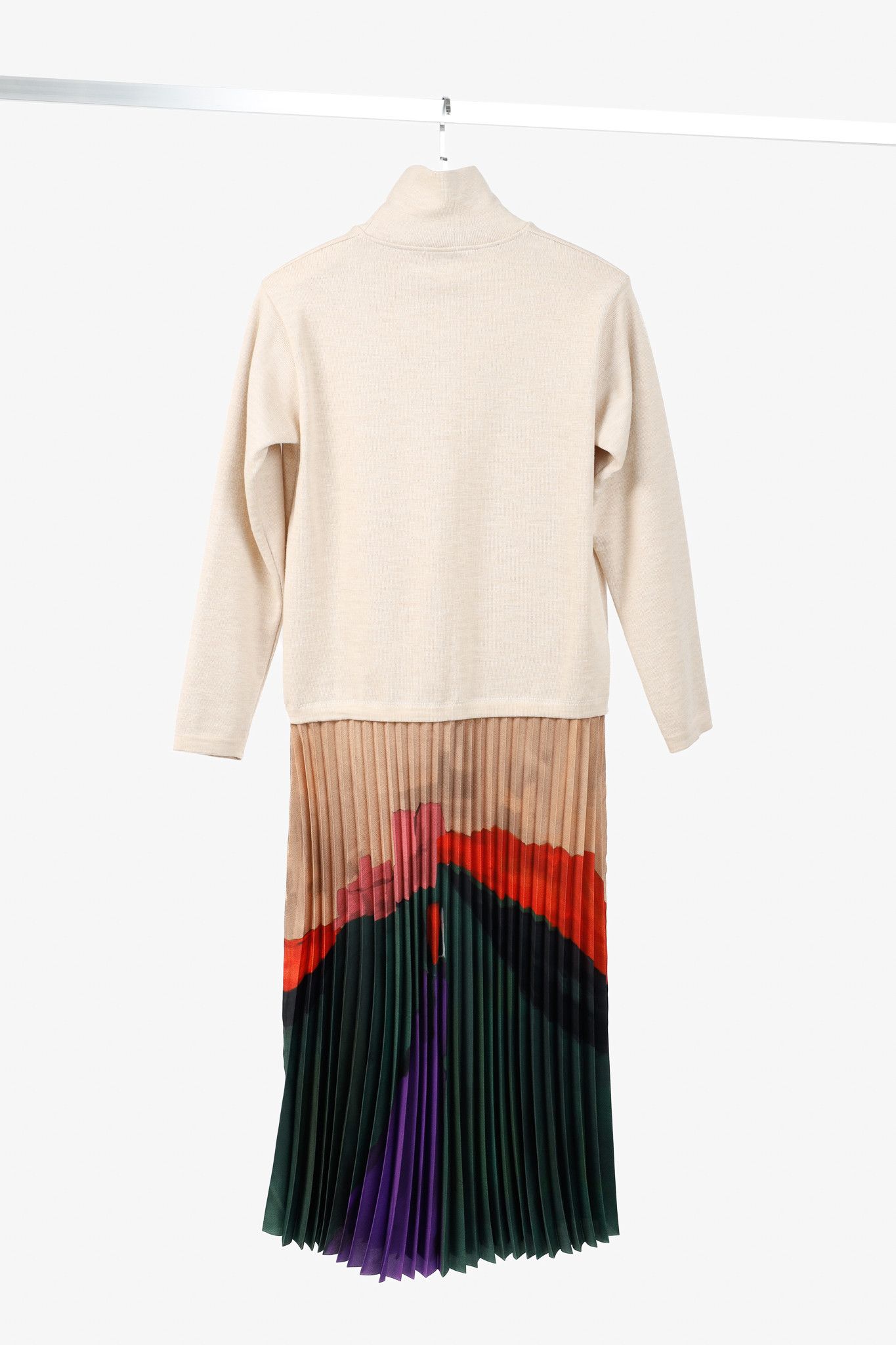Other Stella Jean AW/21 Beige Wool Pleated-Skirt Midi Dress Size L / US 10 / IT 46 - 2 Thumbnail