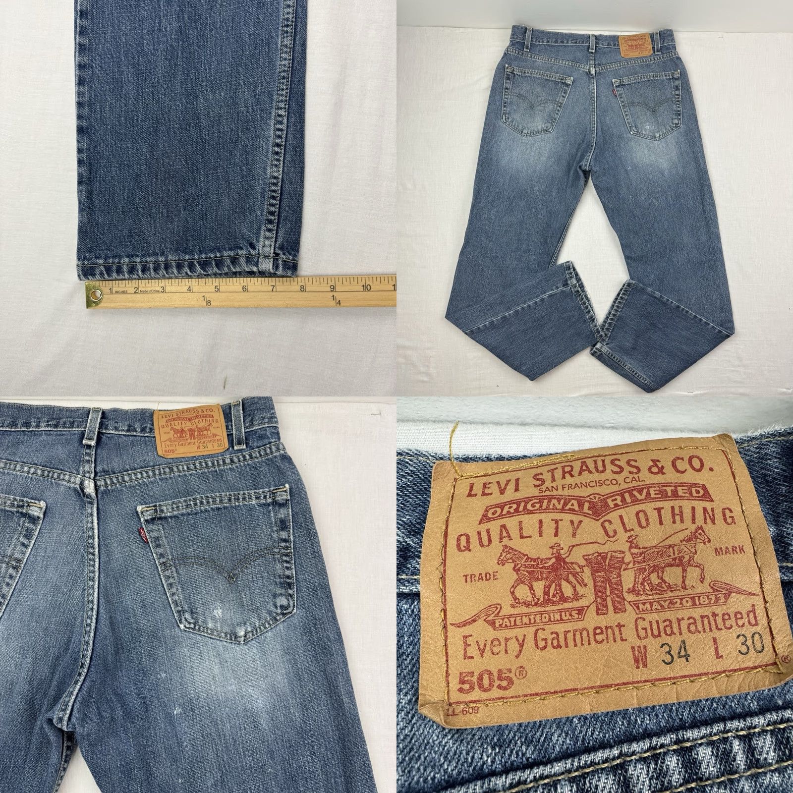 Levi's VINTAGE Levi's 505 Jeans Adult 34x30 Regular Straight Leg Made In USA Blue Denim Cotton USA 90s Y2K Mens Size US 34 / EU 50 - 9 Thumbnail