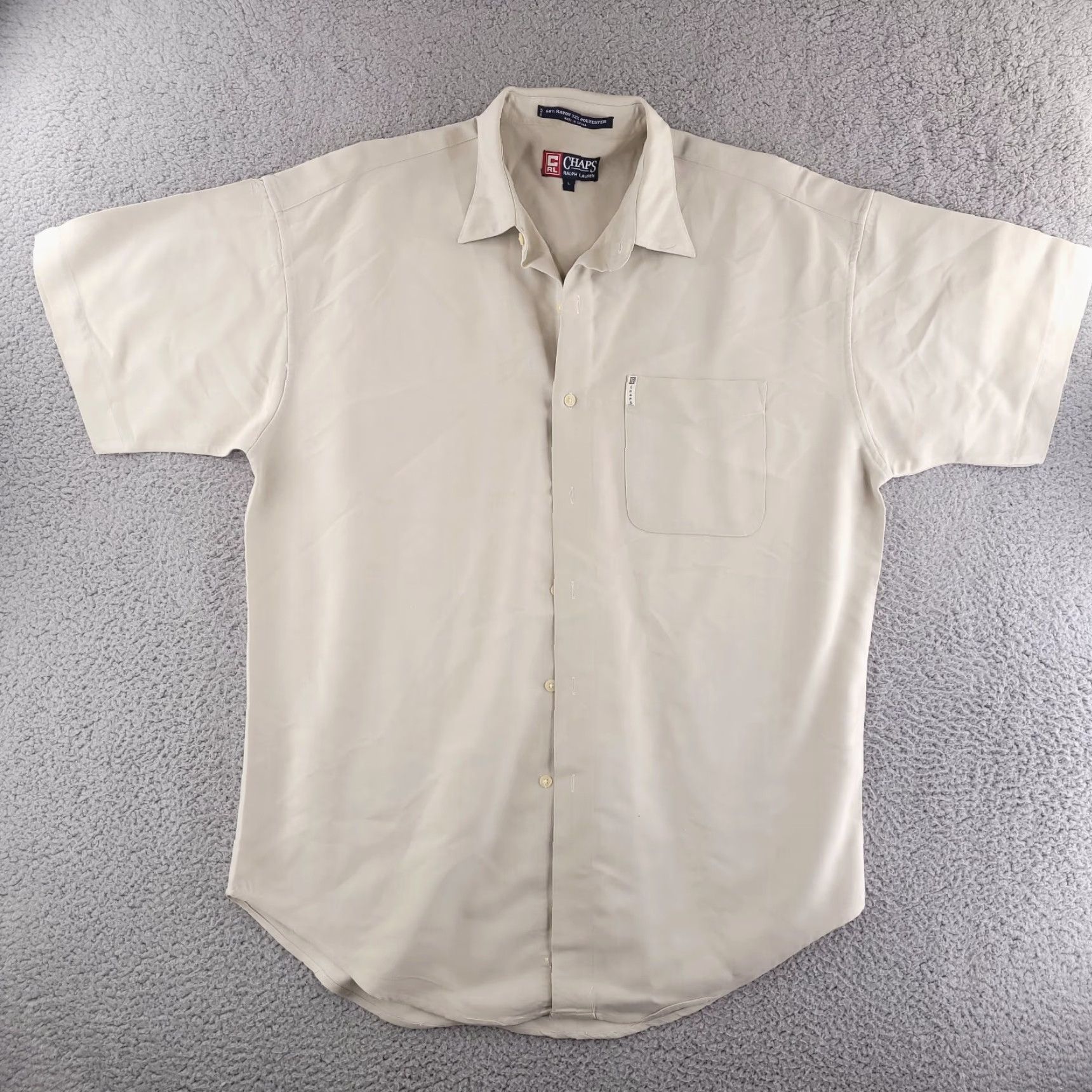 Chaps VTG Chaps Shirt Mens XL Tan Beige Rayon Blend Short Sleeve Button-Up Collared Beige - Mens Shirt XL Chaps Vintage Rayon Button Size US XL / EU 56 / 4 - 2 Thumbnail