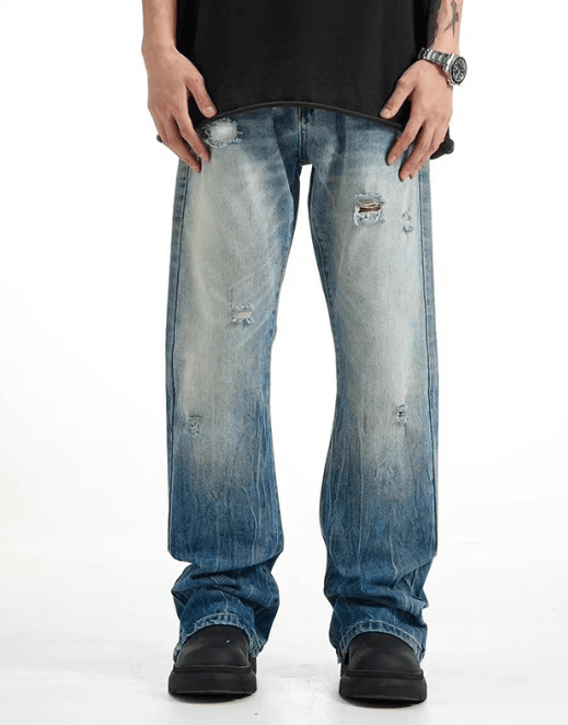Japanese Brand × Jean American gradient men's retro light washed ripped jeans Size US 32 / EU 48 - 3 Thumbnail