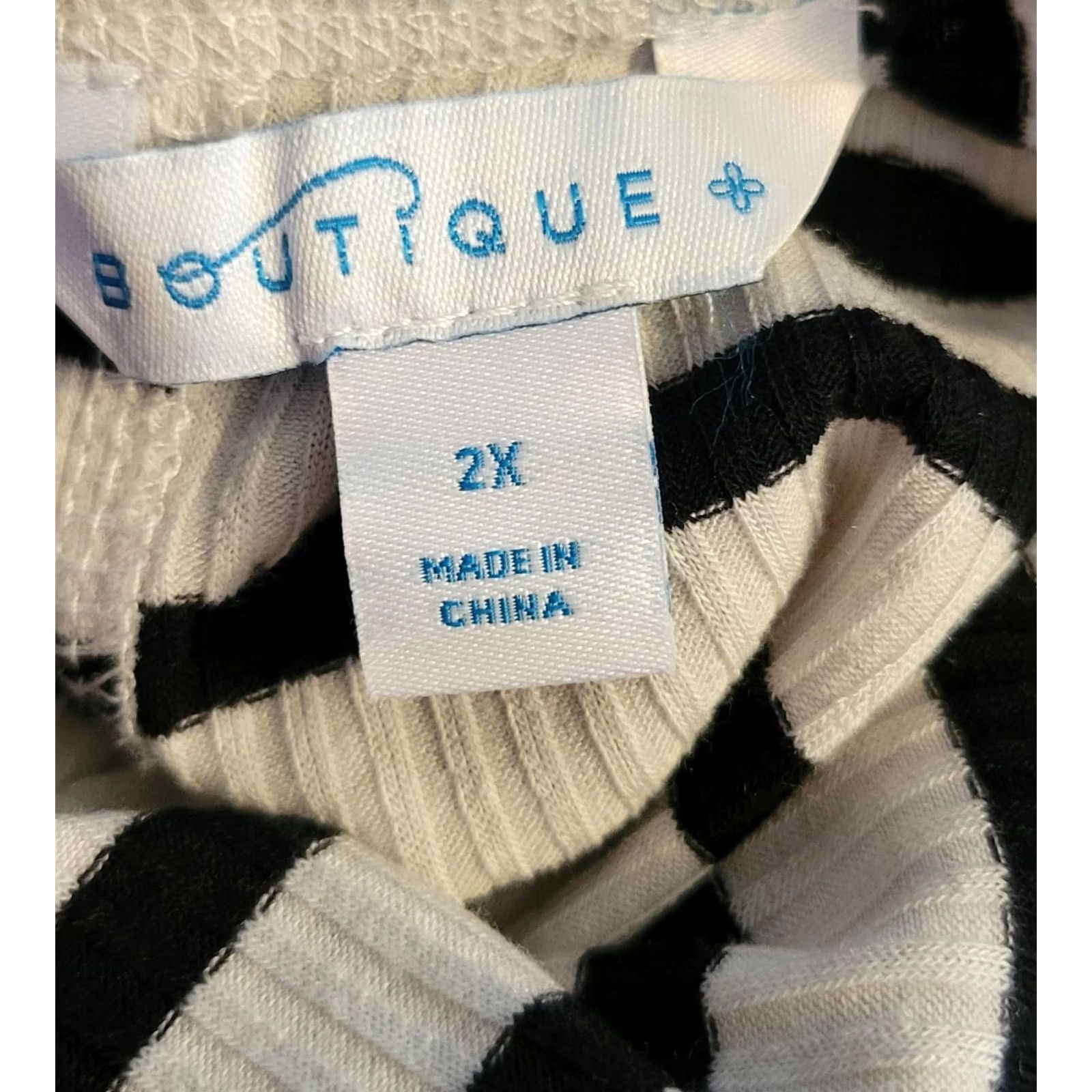 Vintage Boutique Beatnik Stripe Lace Back Top T-Shirt 2X White Nautical Casual Plus Womens Size XXL / US 16-18 / IT 52-54 - 3 Thumbnail